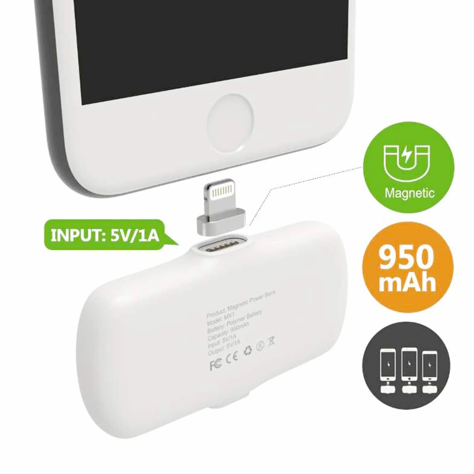 Powerbank Magnetyczny Powerbank z szybkim ładowaniem, 8000mAh Przenośna zewnętrzna ładowarka do telefonu komórkowego, odpowiednia do wszystkich smartfonów