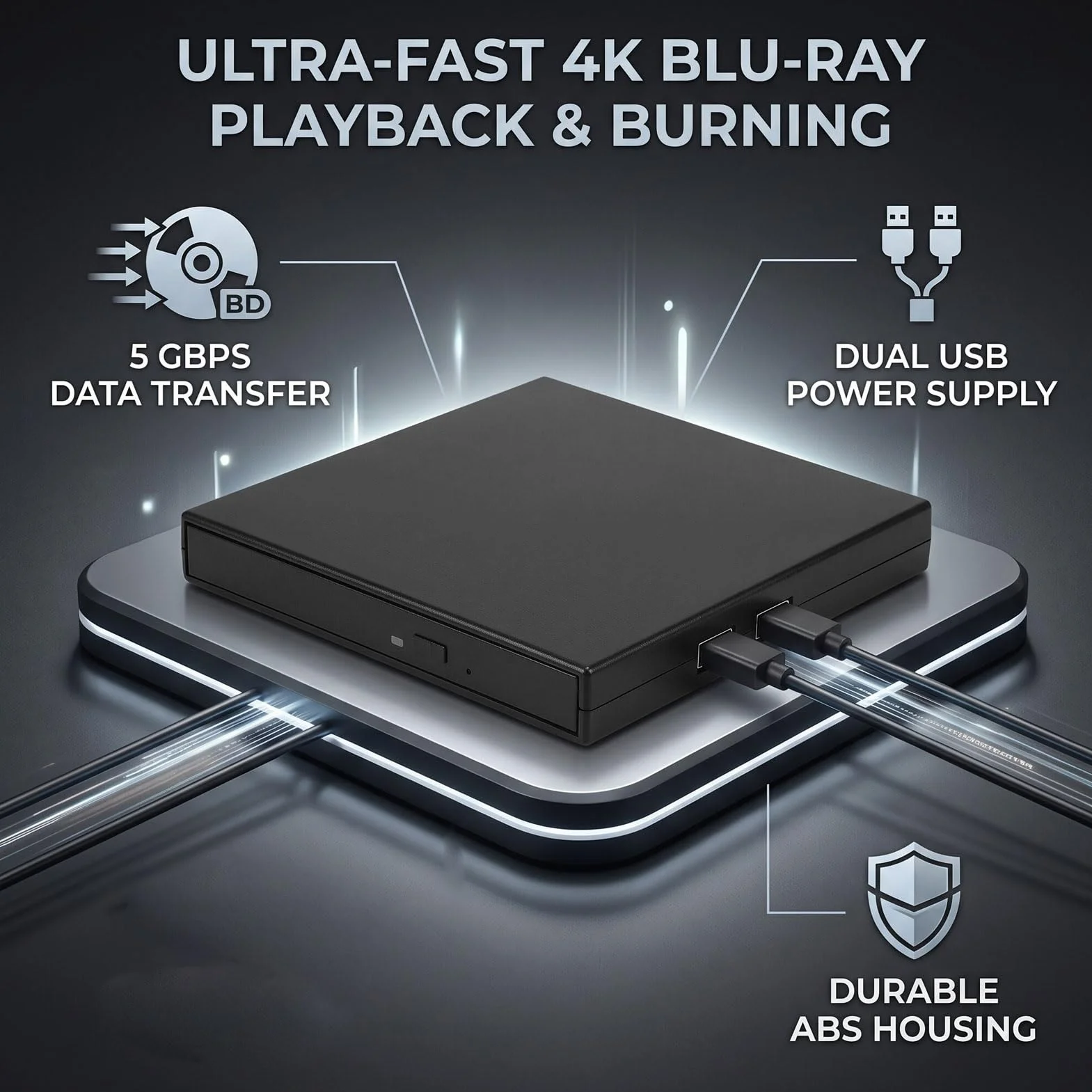 Topiky Odtwarzacz Zewnętrznego Napędu Optycznego USB 4K, Zewnętrzna Nagrywarka Blu-ray z Napędem Blu-ray (SILVER)