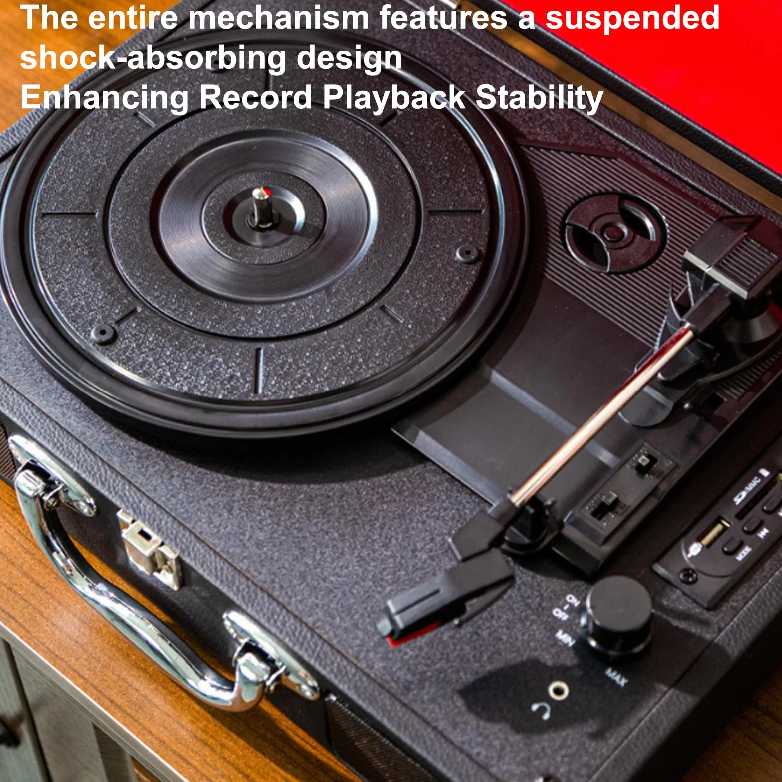 Gramofon walizkowy w stylu retro, gramofon stereo 33/45/78 obr./min, kompatybilny z płytami winylowymi i filmowymi, kompaktowy i przenośny, obsługuje płyty 7-calowe, 10-calowe i 12-calowe