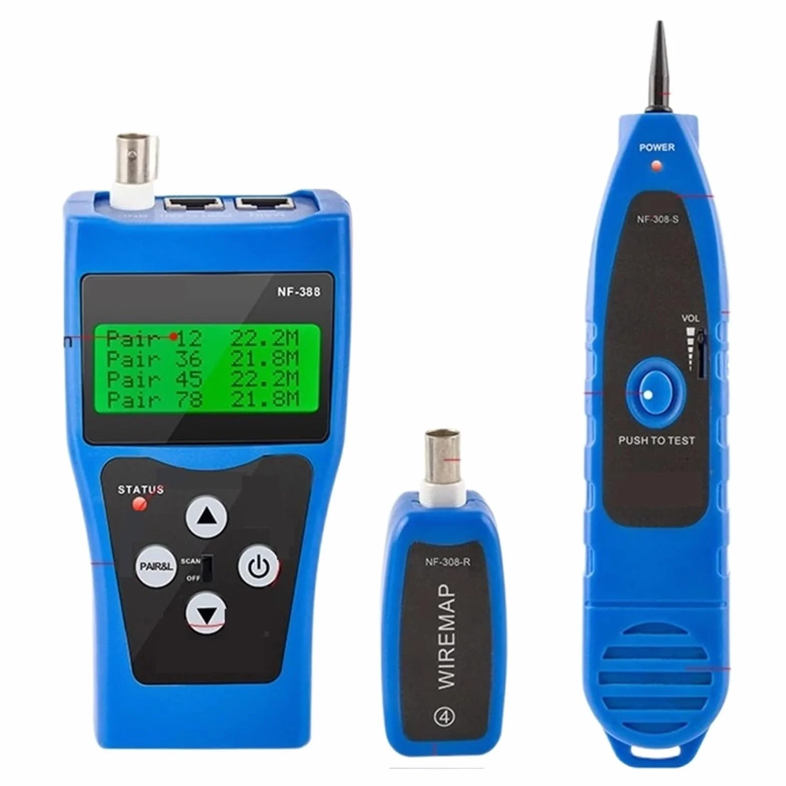 NF-388 Uniwersalny Tester Kabli Telefonicznych Sieci LAN 8 Zdalnych Gniazd Testowych Hunt 5E 6E Lokalizator Przewodów Zmierz Długość Kabla Lekki I PrzenośNy
