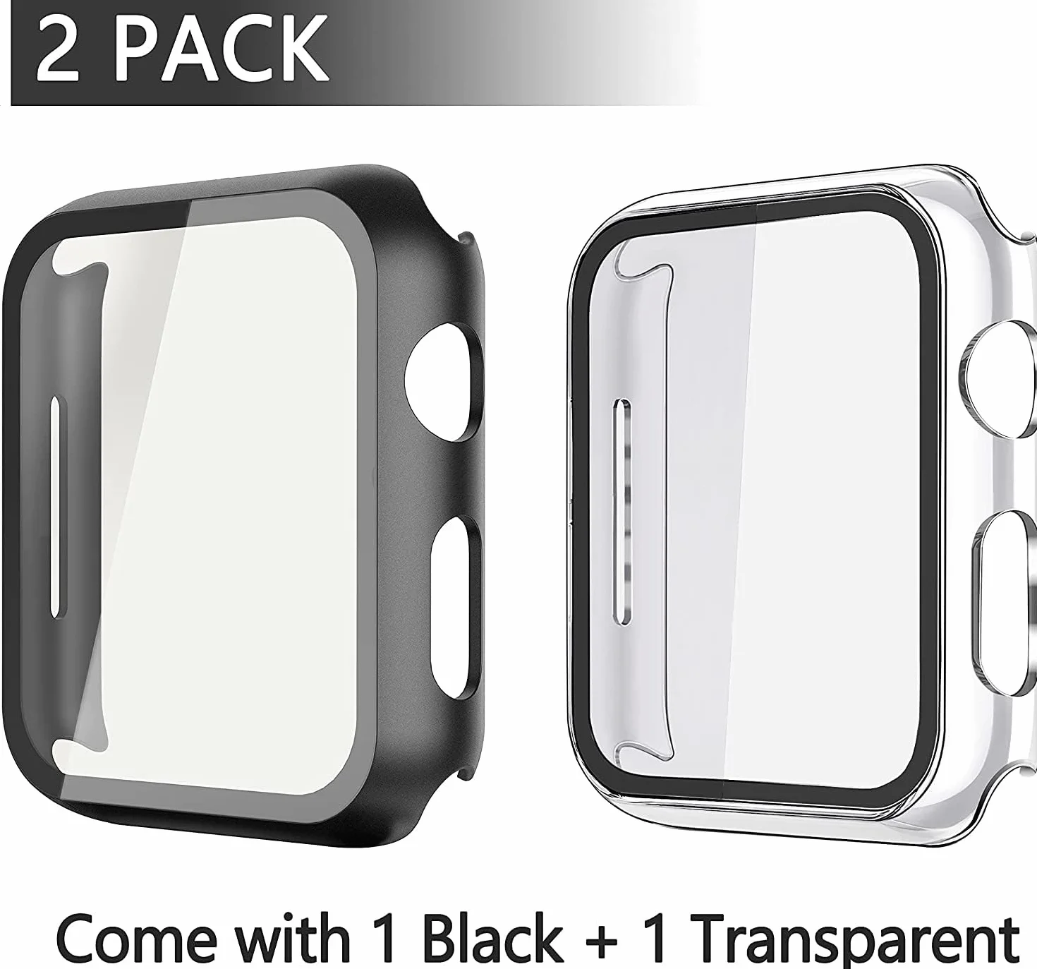 Misxi 2-pak etui PC z osłoną ekranu ze szkła hartowanego, kompatybilne z Apple Watch Series 6 SE Series 5 Series 4 40 mm, ogólnie odporne na wstrząsy etui ochronne do iWatch, 1 czarne + 1, przezroczyste