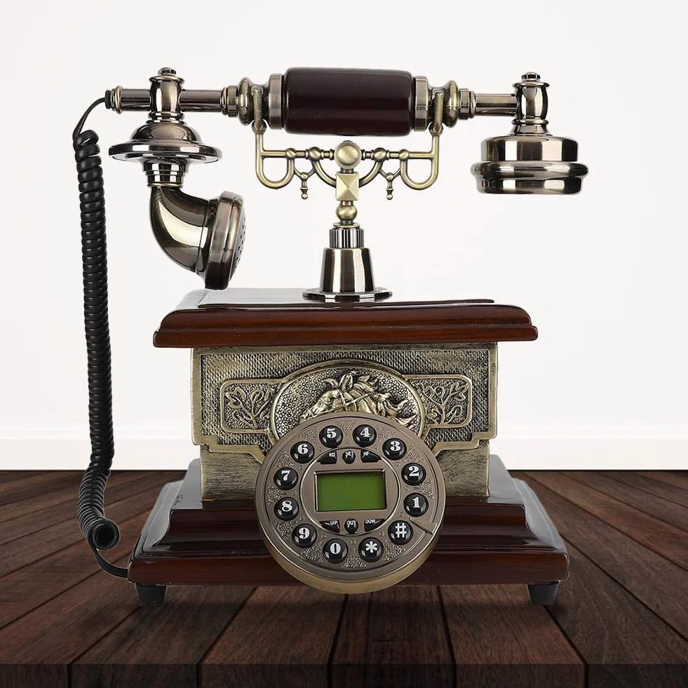Retro telefon, vintage antyczny retro rozmówca ID słuchawka biurko telefon i wyświetlacz połączeń telefon obrotowy pokrętło telefon stacjonarny do domowego biura hotelu