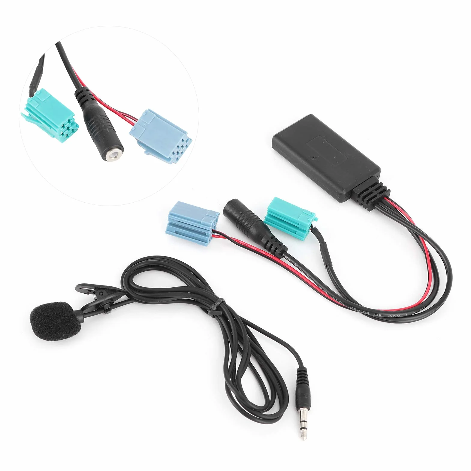 Kabel Audio Bluetooth, 6-pinowy Adapter Samochodowy AUX Adapter Samochodowy Stereo AUX-IN ze Złączem Audio Mikrofonu Zamiennik dla/Espace/Megane