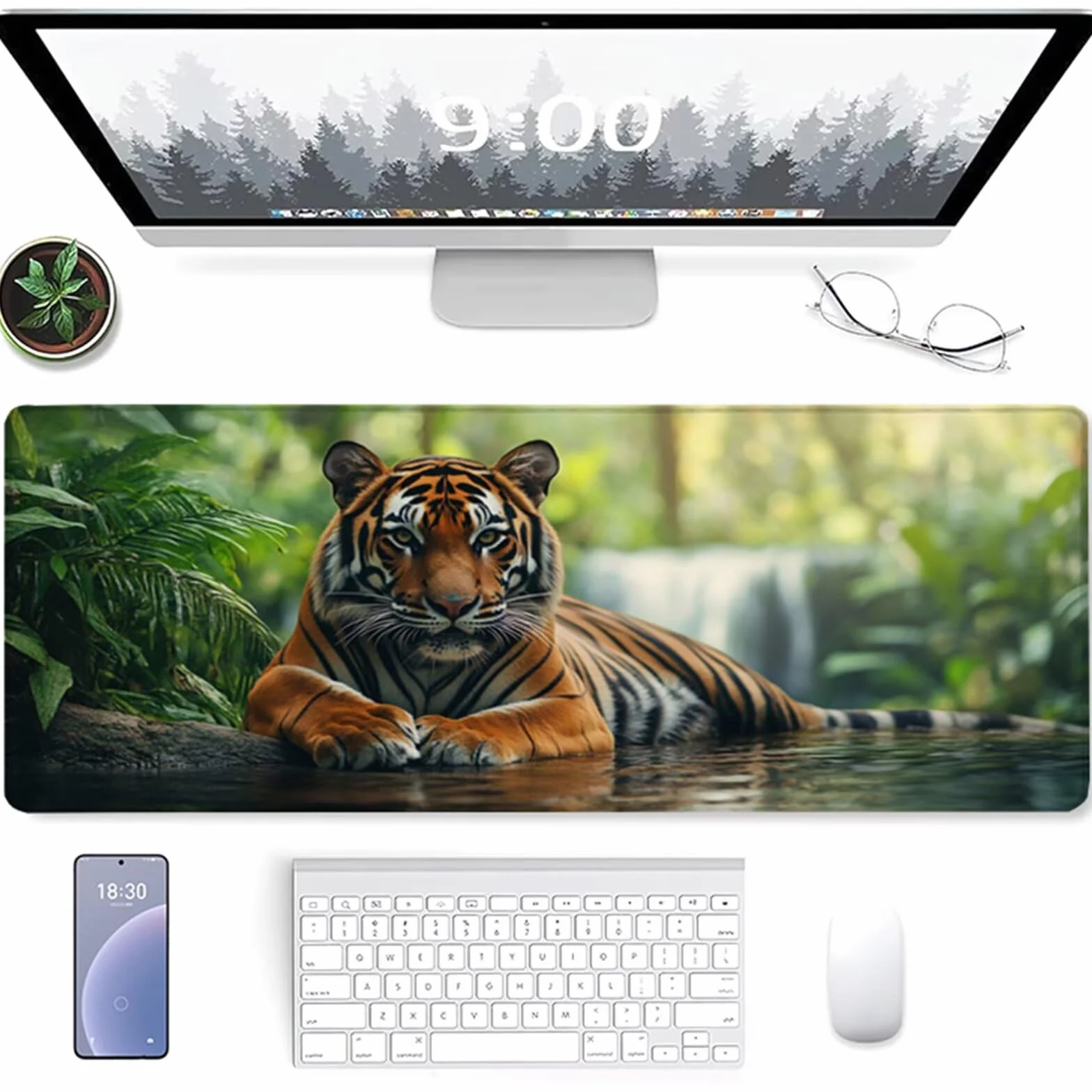 Podkładka pod mysz tygrysa 163 x 81 cm, podkładka pod mysz do gier, podkładka na biurko z antypoślizgową gumową podstawą, akcesoria do gier, podkładka pod mysz z przeszytą krawędzią, akcesoria biurowe