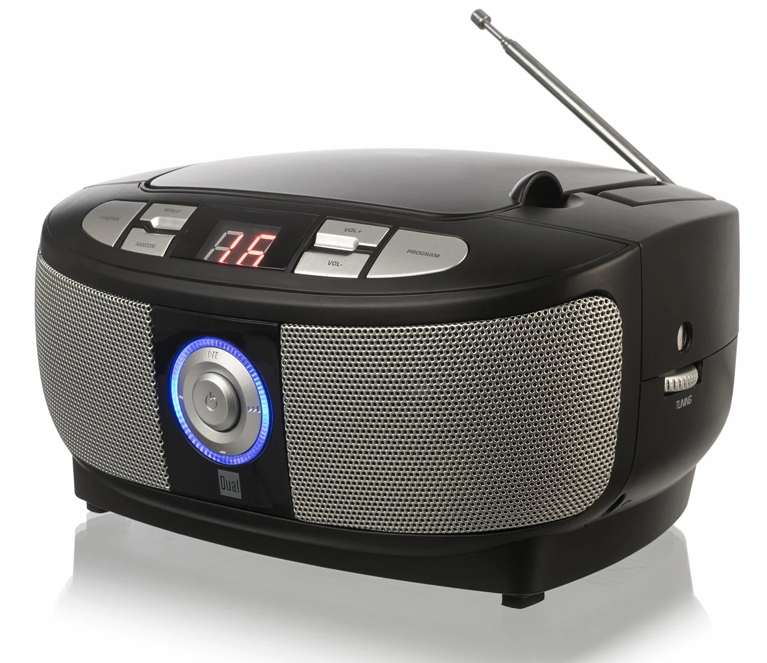 Dual 74575 P 49-1 Boombox z odtwarzaczem CD (radio FM, wyświetlacz LED, zasilanie sieciowe lub bateryjne), kolor czarny