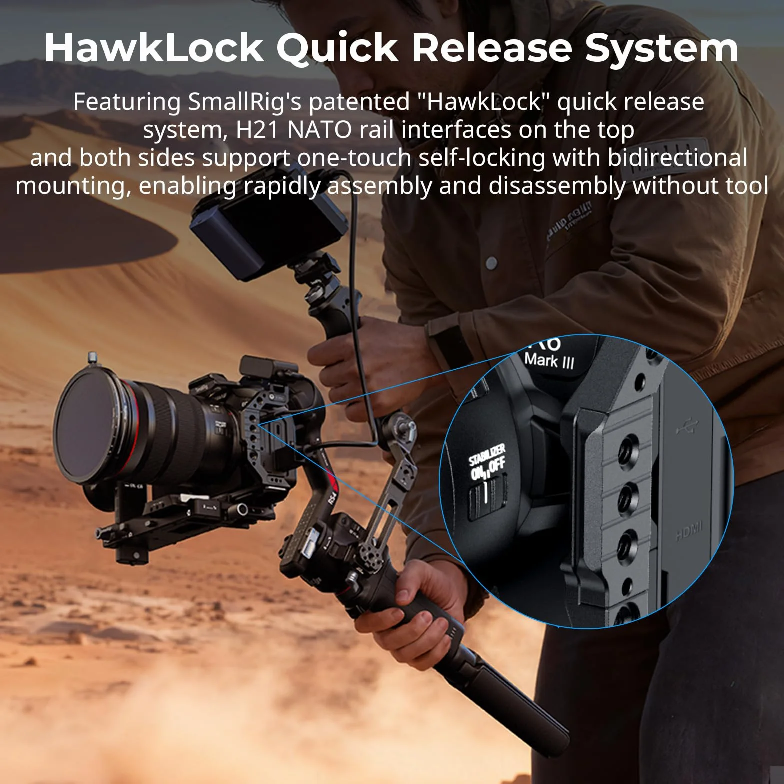 SMALLRIG Półklatka R6 Mark III do Canon R6 Mark II / R5 Mark II, płytka szybkiego montażu HawkLock do Arca, szyna NATO, blokada trzypunktowa, pasuje do DJI RS 3 / RS 3 Pro/RS 4 / RS 4 Pro - 5953