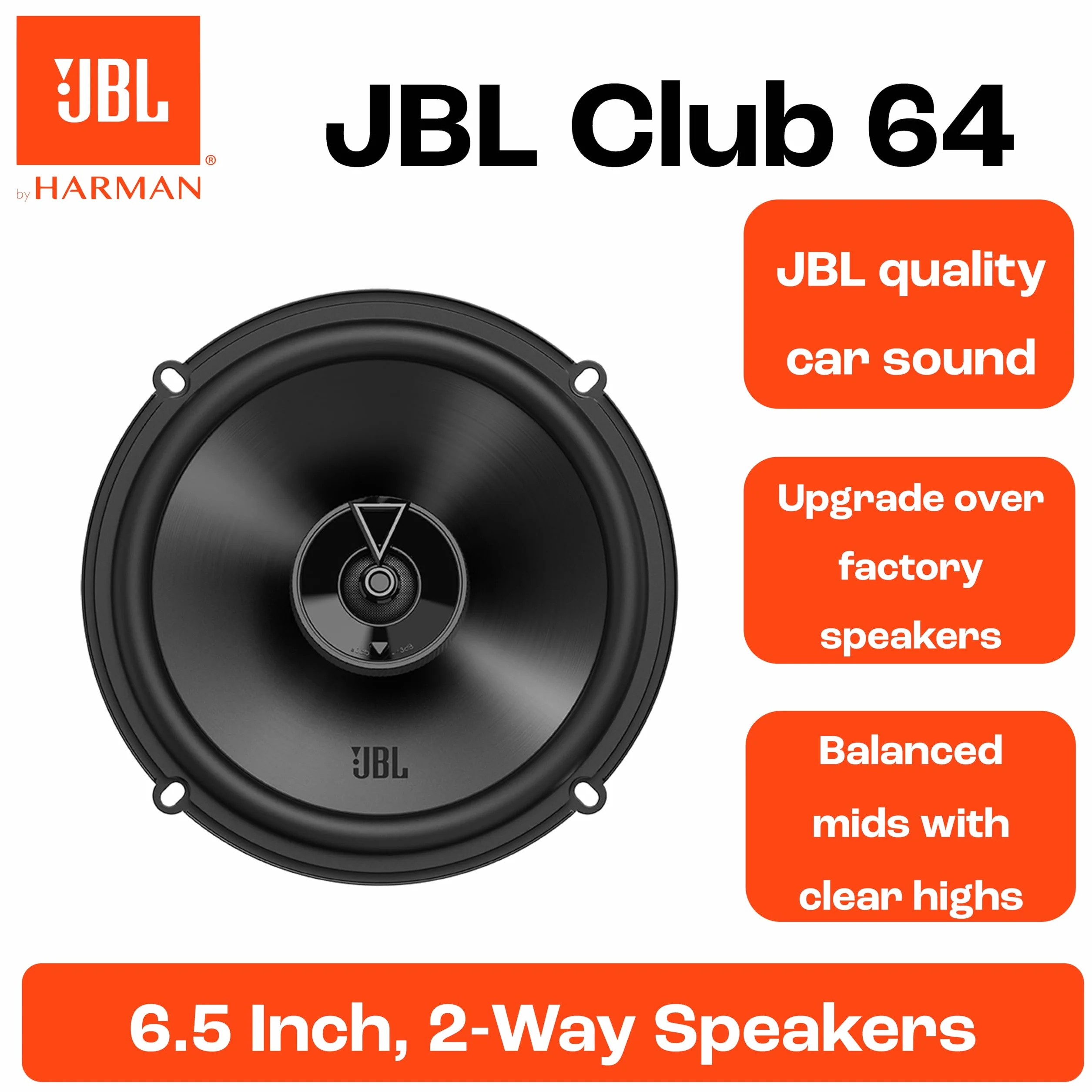 JBL Klub 64 Gen 3 - głośniki samochodowe 16,5 cm firmy Harman Kardon do modernizacji głośników samochodowych 165 mm - 180 W, wysoka czułość, głęboki bas i wyjątkowa reakcja wysokich częstotliwości