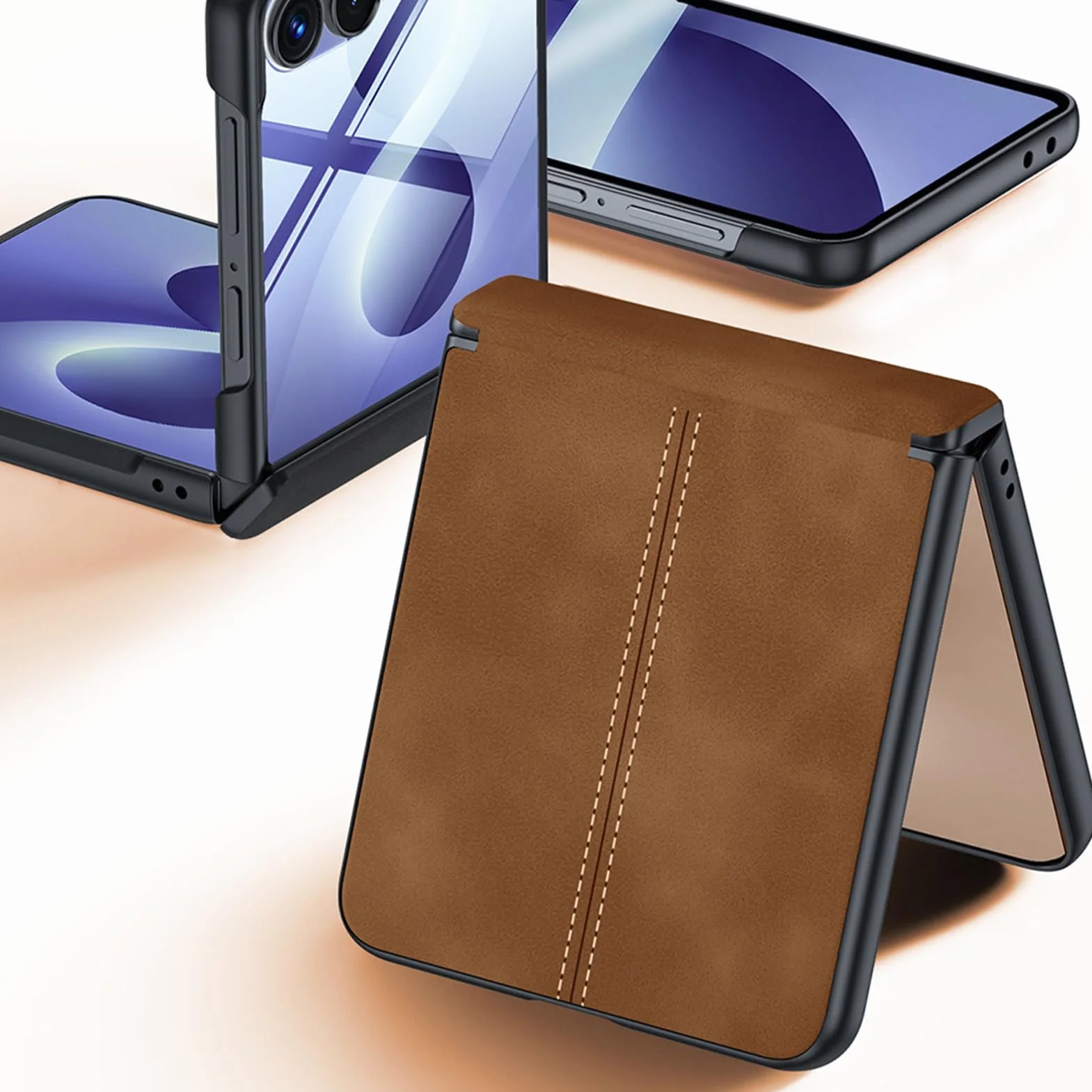 Skórzane etui do Samsung Galaxy Z Flip 8, matowe zawiasy smukłe etui ze szkła hartowanego ochrona ekranu etui biznesowe, pomarańczowe, Flip 8