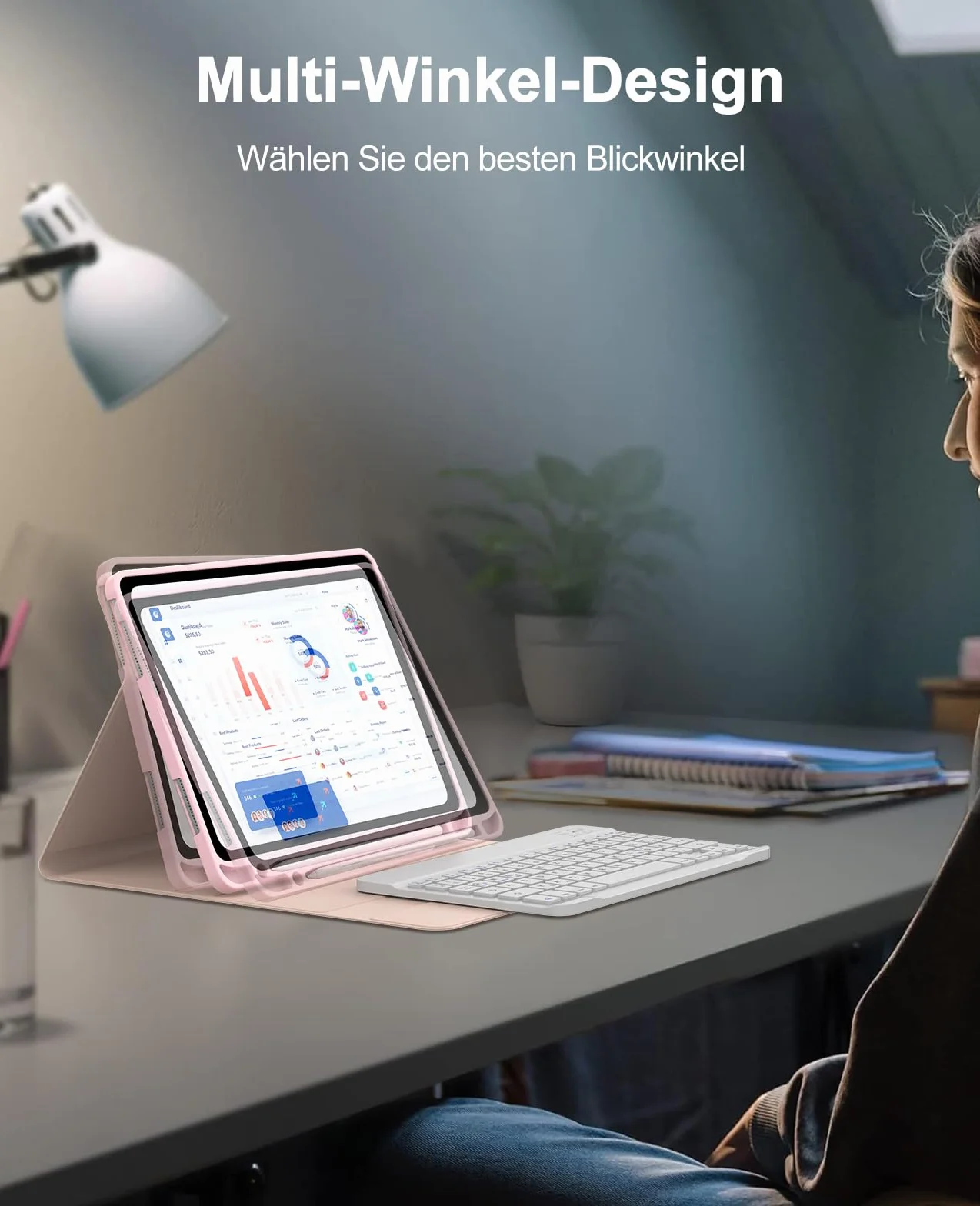 SENGBIRCH Etui do iPad 10. generacji 2022/11. Gen A16 2025 - QWERTZ niemiecka klawiatura z otworem na długopis, bezprzewodowa zdejmowana folia