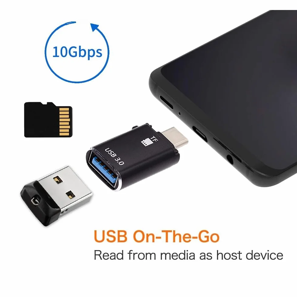 CY Adapter 10Gbps USB-C na USB 3.0 gniazdo OTG i czytnik kart TF Micro-SD do laptopa, tabletu, telefonu