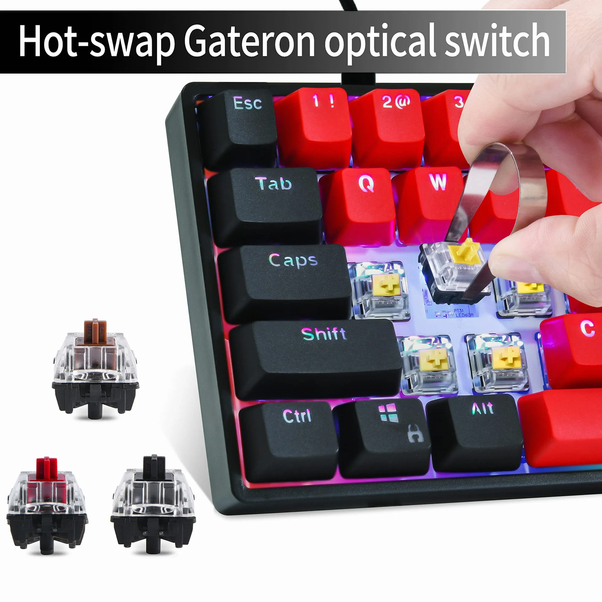 SOLIDEE Przewodowa mechaniczna klawiatura do gier 60%, podświetlana RGB antyghostingu,programowalnymi klawiszami makro,klawiatura z możliwością gorącej wymiany(Gateron Optical Yellow,61 Milan)