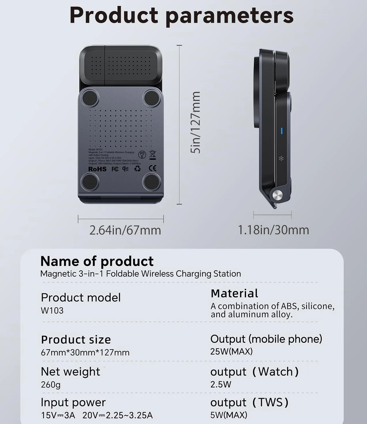 Koolehaoda Qi2.2 25 W 3 w 1 Ładowarka Bezprzewodowa do Mag Safe | Składana Indukcyjna z Aktywnym Chłodzeniem TEC kompatybilna z iPhone 17-12, Apple Watch i Air-Pods(Wyposażony w zasilacz 45W)