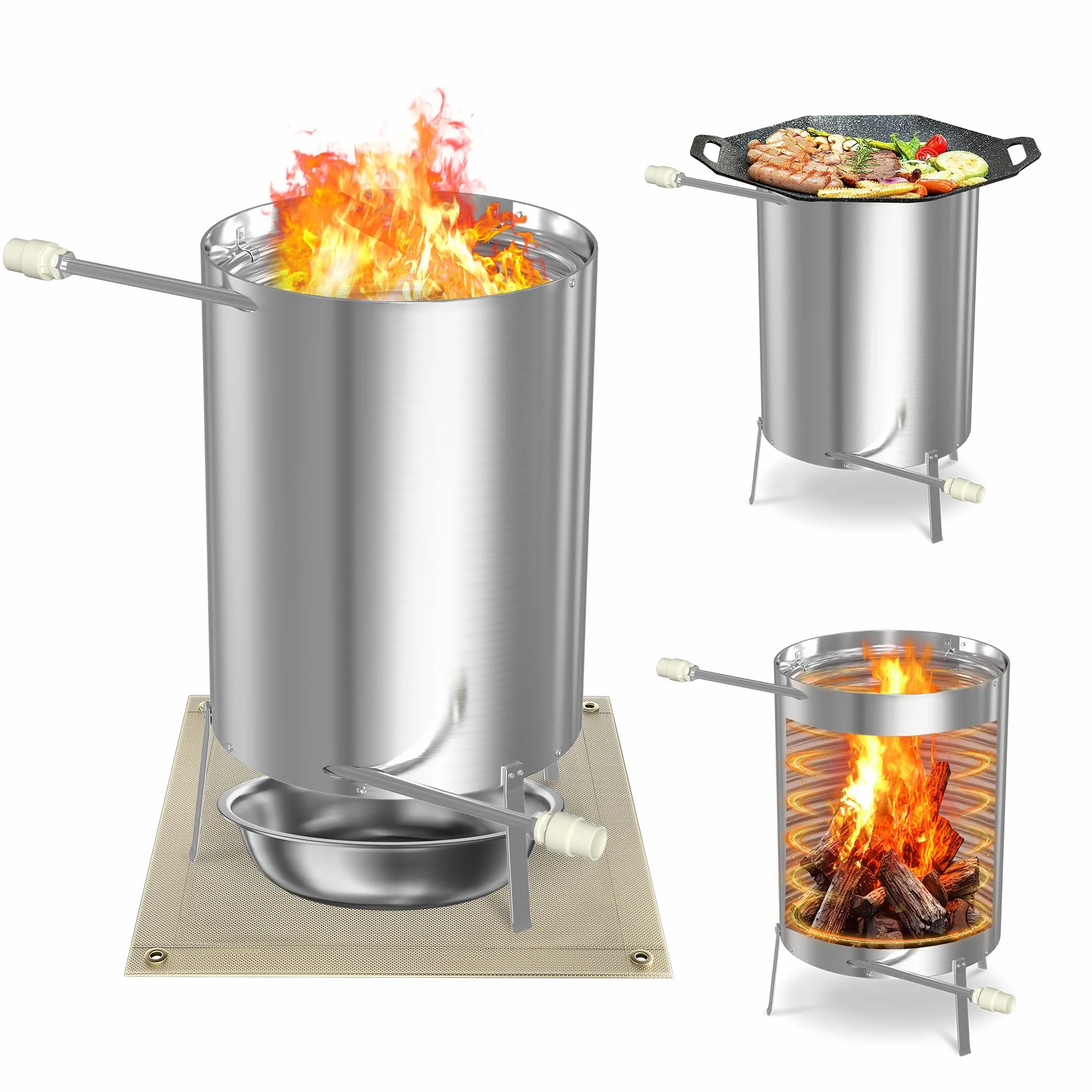 UISEBRT Ogrzewanie basenu z ogniem drzewnym – kociołek ze stali nierdzewnej ze spiralą grzewczą Ø 32/38 mm