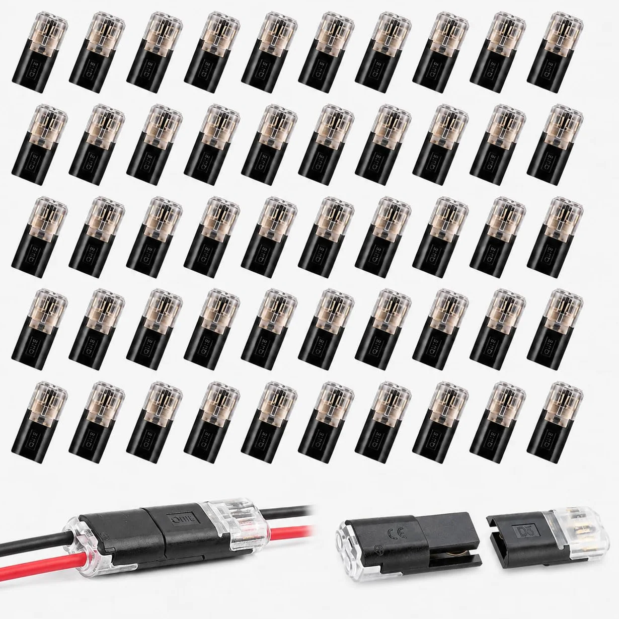 50 sztuk samochodowych złączek kablowych, 2-biegunowych, wtykowych LED bez zdejmowania izolacji, podwójne złącze wtykowe do kabli 18-22 AWG, 12 V, szybkie złącze wtykowe do elektroniki samochodowej