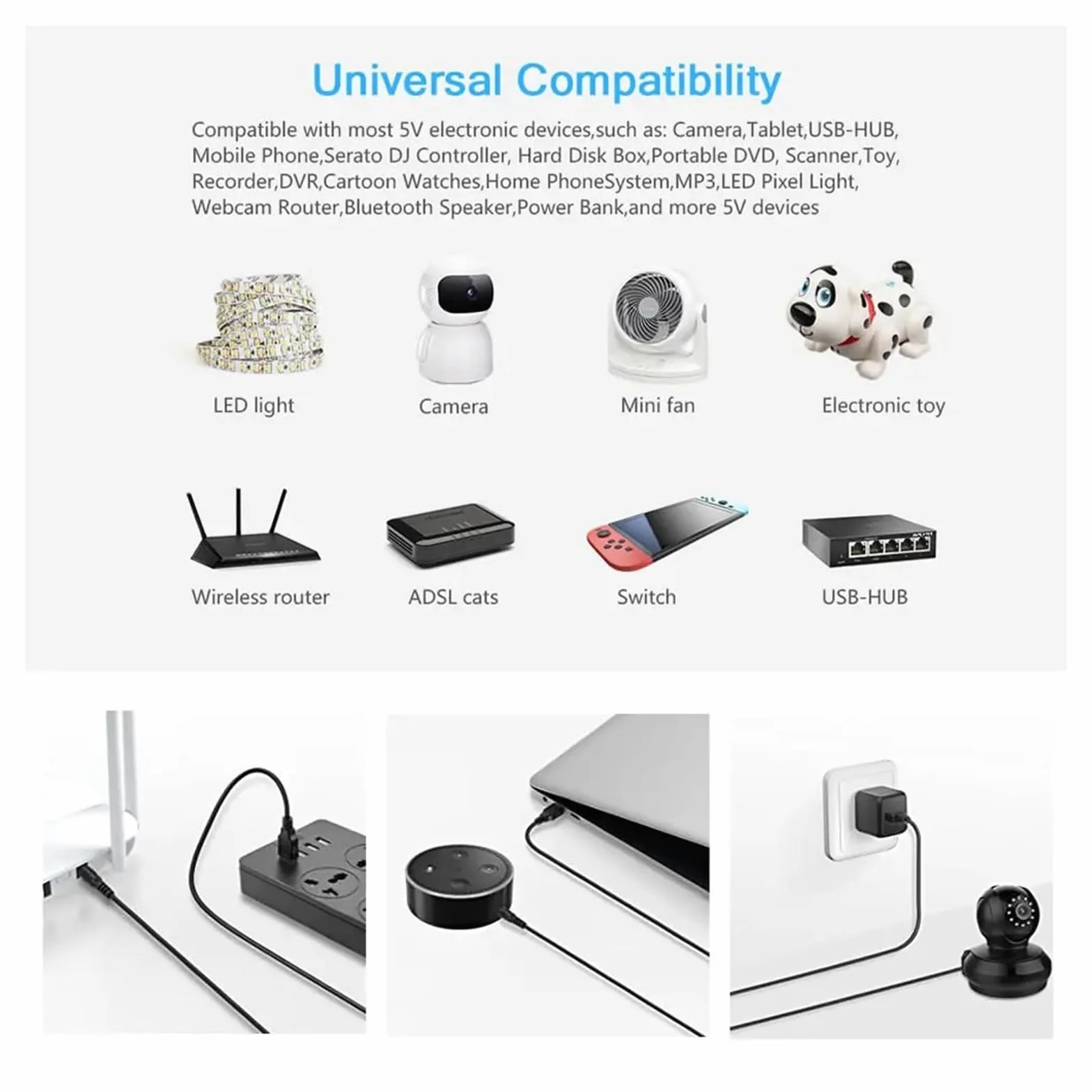 USB DC 12 w 1 5 V 5,5 x 2,5 mm kabel do ładowania router wentylator głośnik