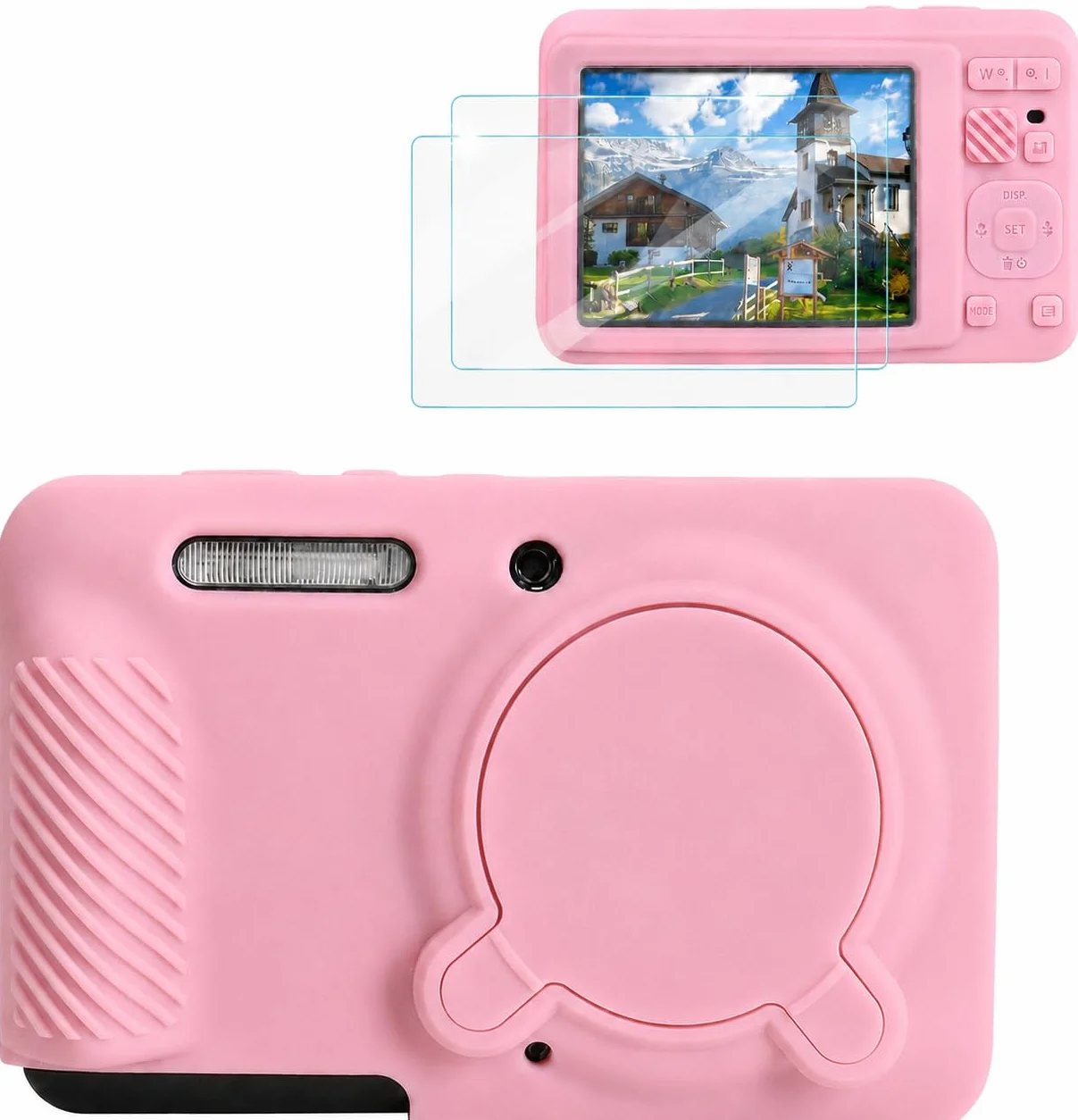 Rieibi Silikonowe Etui do KODAK PIXPRO FZ55, Akcesoria do FZ55 z 2 Folie Ochronne, Różowe