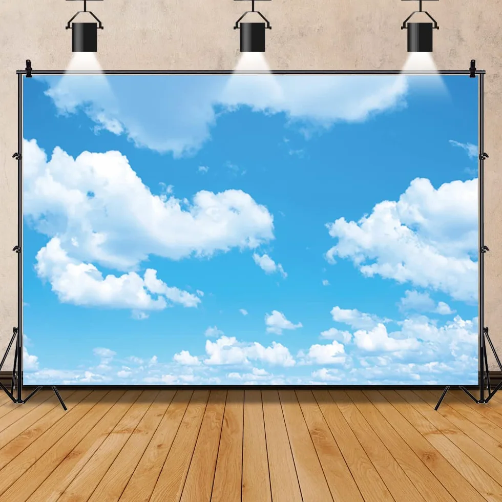 YongFoto Winylowe tło fotograficzne 4,5 x 3 m, niebieskie niebo, biała chmura, natura, wiosna, prysznic, wszystkiego najlepszego z okazji urodzin, fotografii, tła, sesji zdjęciowej, portretów, na