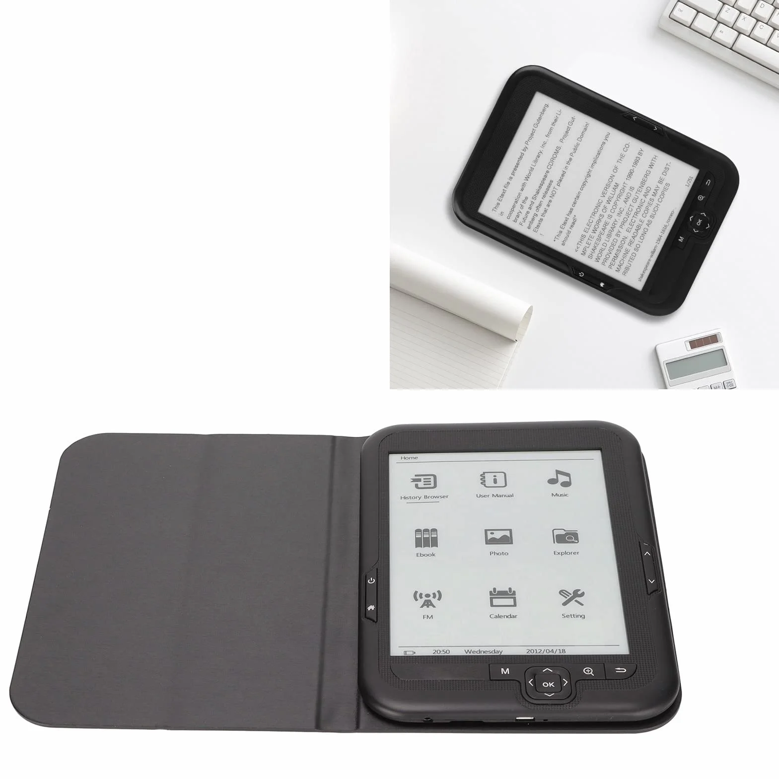 Czytnik E, 6-calowy Czytnik E HD 800 X 600, Ochrona Ekranu Atramentem Czytniki E-booków z Etui Ochronnym, Obsługa FM, Odtwarzanie Muzyki, Elektroniczne Urządzenie Kieszonkowe