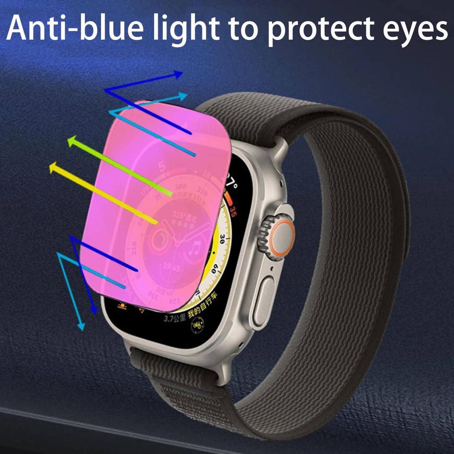 3-pak anty-niebieskie szkło hartowane do Apple Watch Ultra 3/2 / Watch Ultra 49 mm folia ochronna na ekran antyszpiegowska galwanizowana gradientowa kolorowa