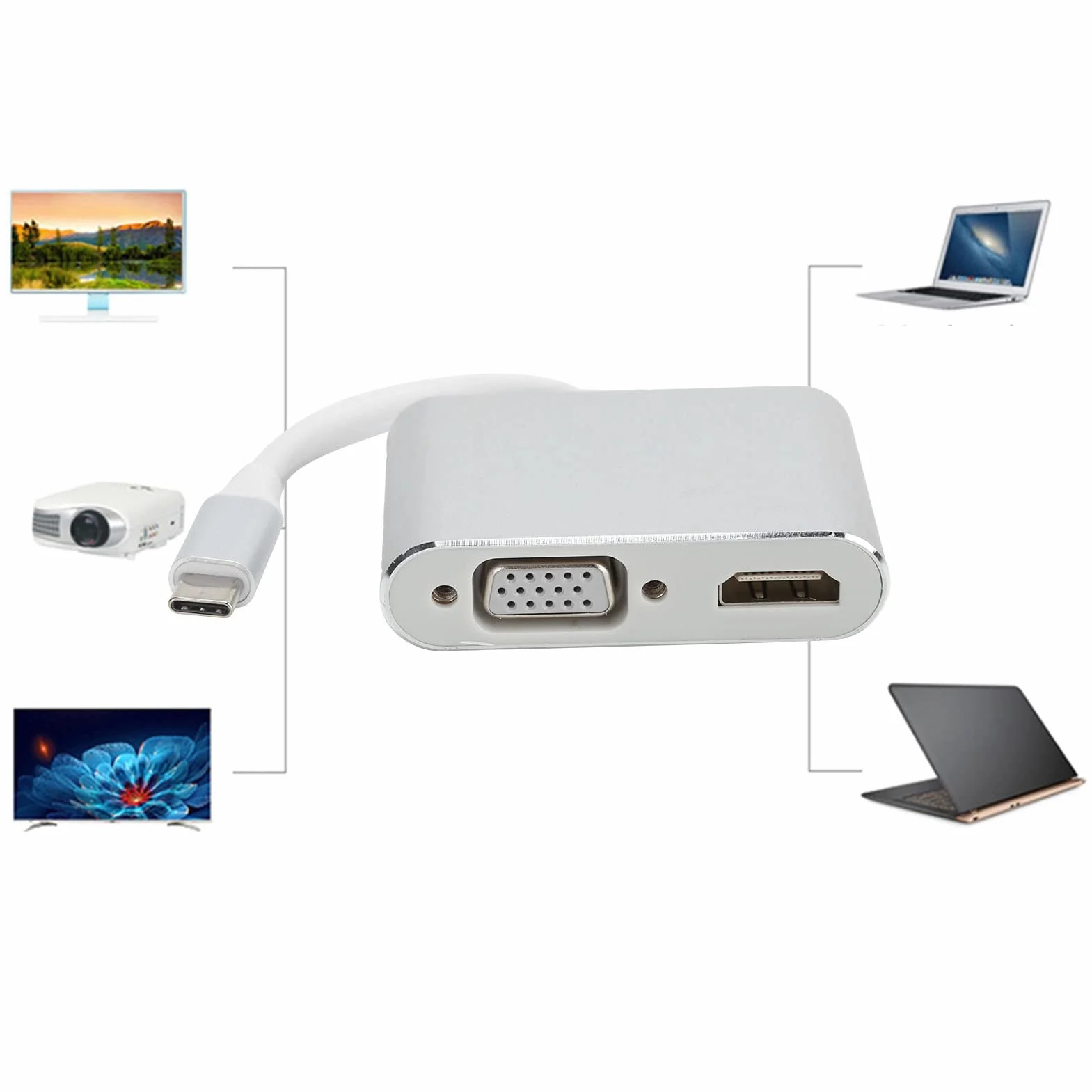 Przejściówka VGA na HDMI Konwerter 4K Biały szary