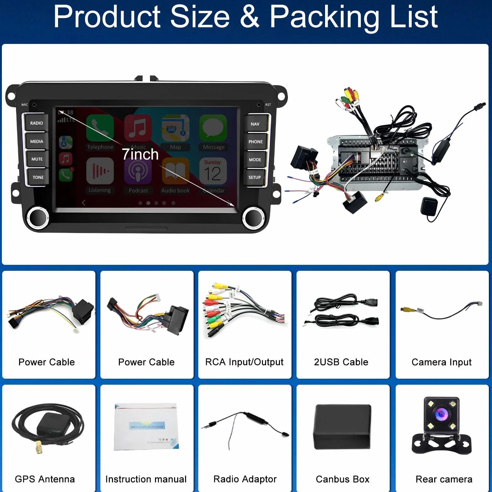 Radio samochodowe 2 + 32 G Android 13 do VW Caddy 2003-2020 z bezprzewodowym Carplay Android Auto, 7-calowy ekran dotykowy samochodowy Stereo Display Player Radio GPS nawigacja Head Unit z FM RDS