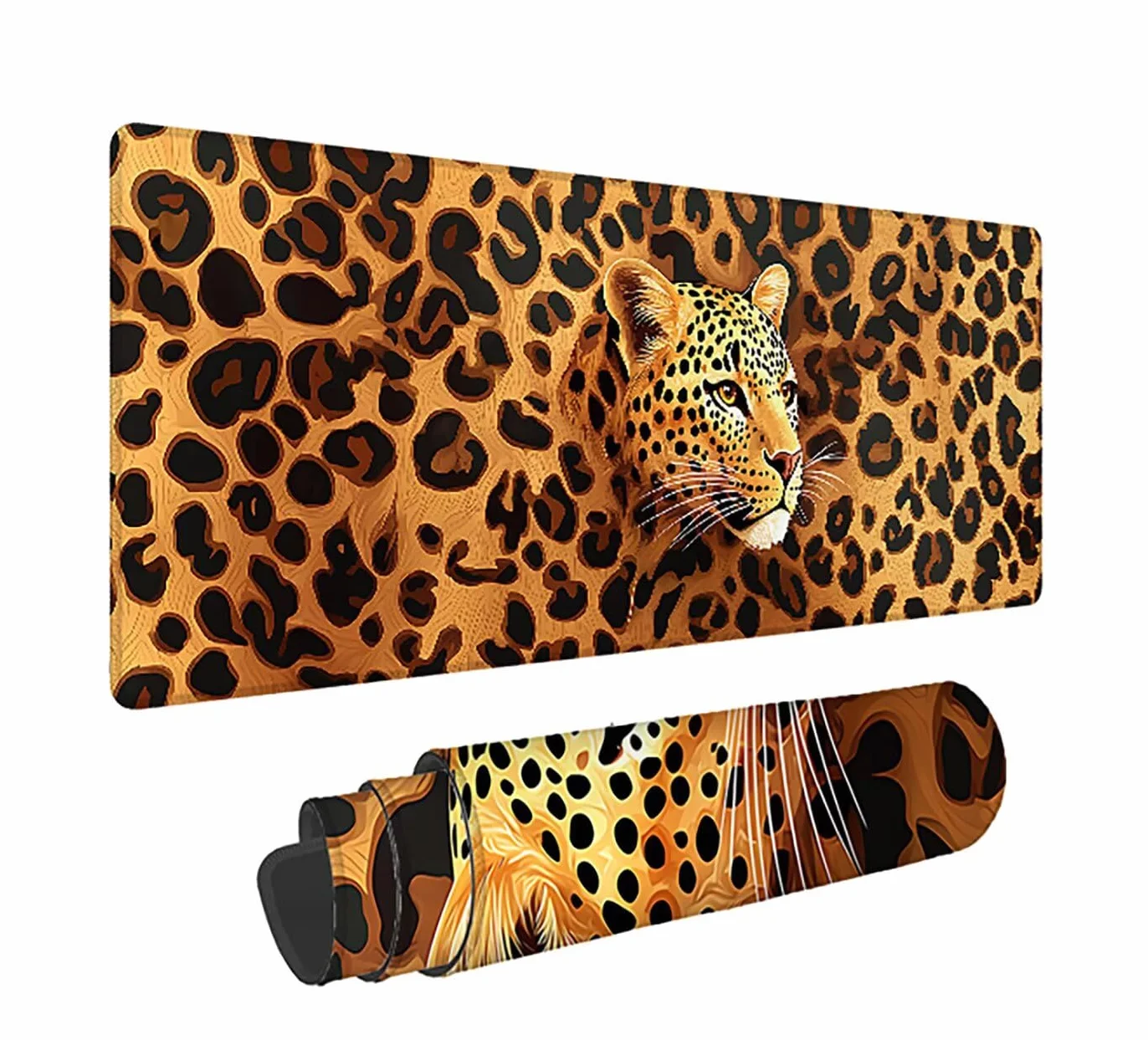 Podkładka pod mysz XXL, zwierzęta, duża podkładka pod mysz dla graczy, 1600 x 800 x 3 mm, wzór panterki, podkładka pod mysz ze szwami na krawędziach, ponadwymiarowa, antypoślizgowa gumowa podkładka
