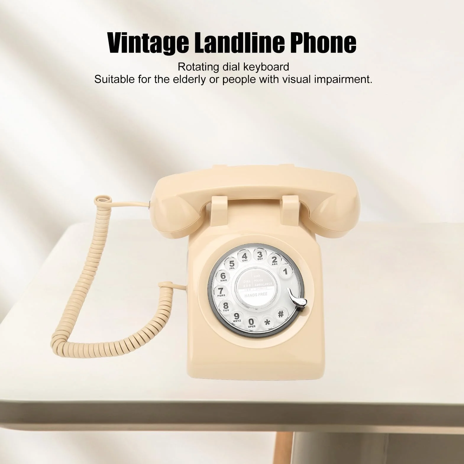 Ausla Telefon Obrotowy w Stylu Retro, materiał ABS, Dzwonek Mechaniczny, Telefon Stacjonarny w Stylu Vintage z łatwym Wybieraniem do Użytku w Biurze Domowym (Beżowy)