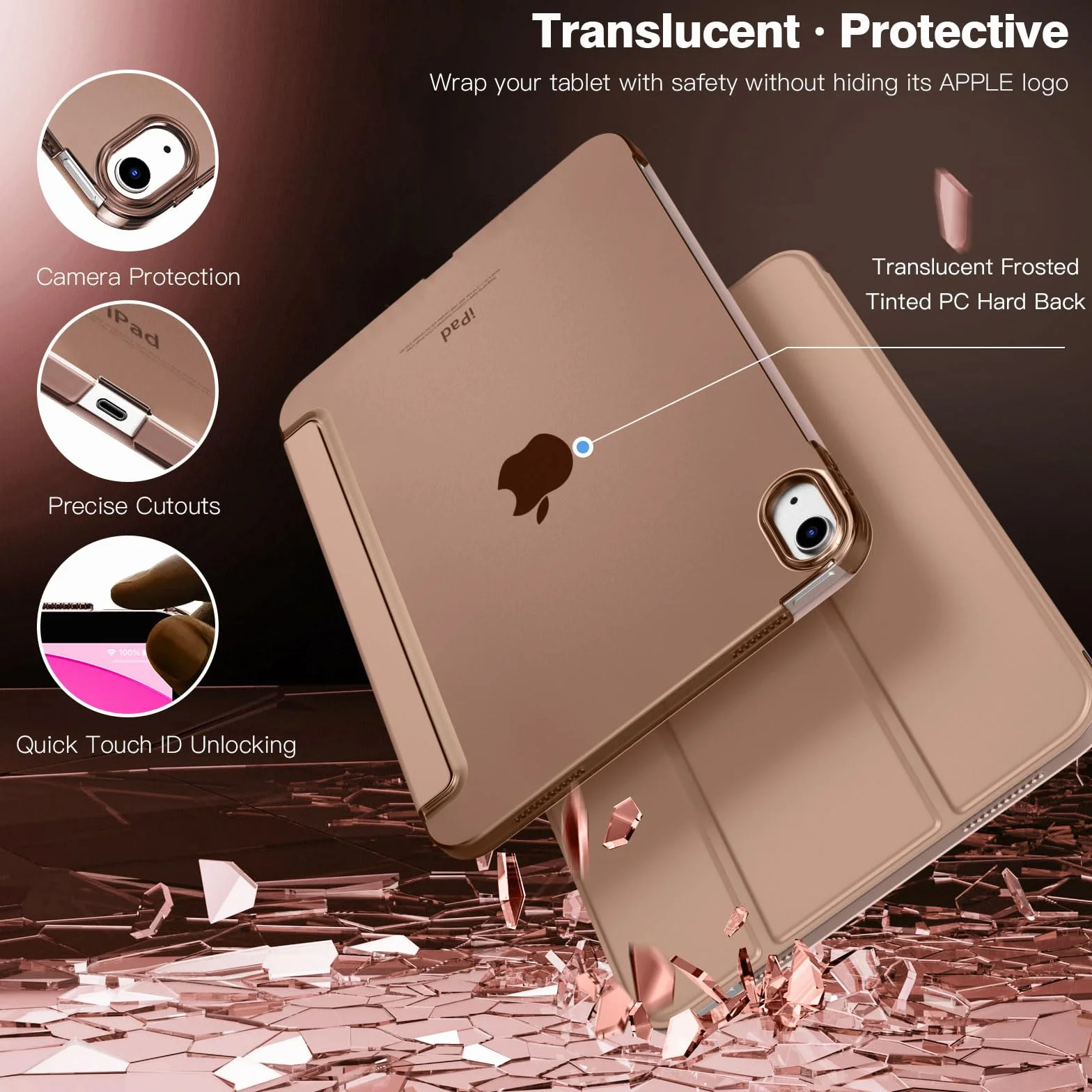 TiMOVO Etui na iPada 11″/10,9″, smukła obudowa z twardym, półprzezroczystym tyłem, obsługa Touch ID, automatyczne budzenie/uśpienie, kawa z mlekiem (Milky Coffee)