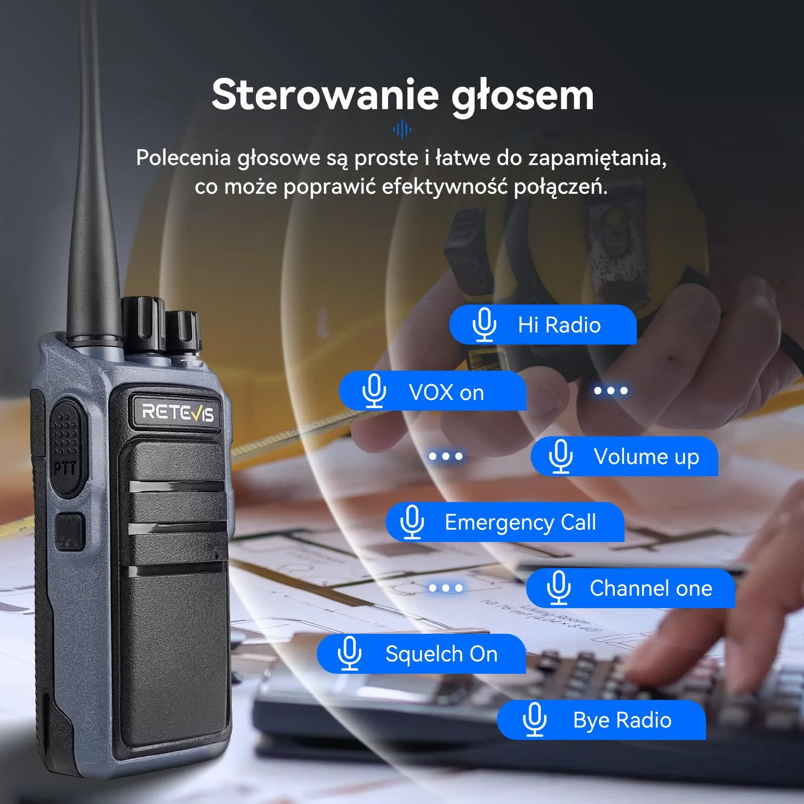 Retevis C64 Walkie Talkies Dwupasmowe krótkofalówki dalekiego zasiegu, Inteligentne Rozpoznawanie Głosu, Redukcja Szumów, Przenośne Radio ze Słuchawkami do Restauracji, Hoteli (Czarne, 4 szt)