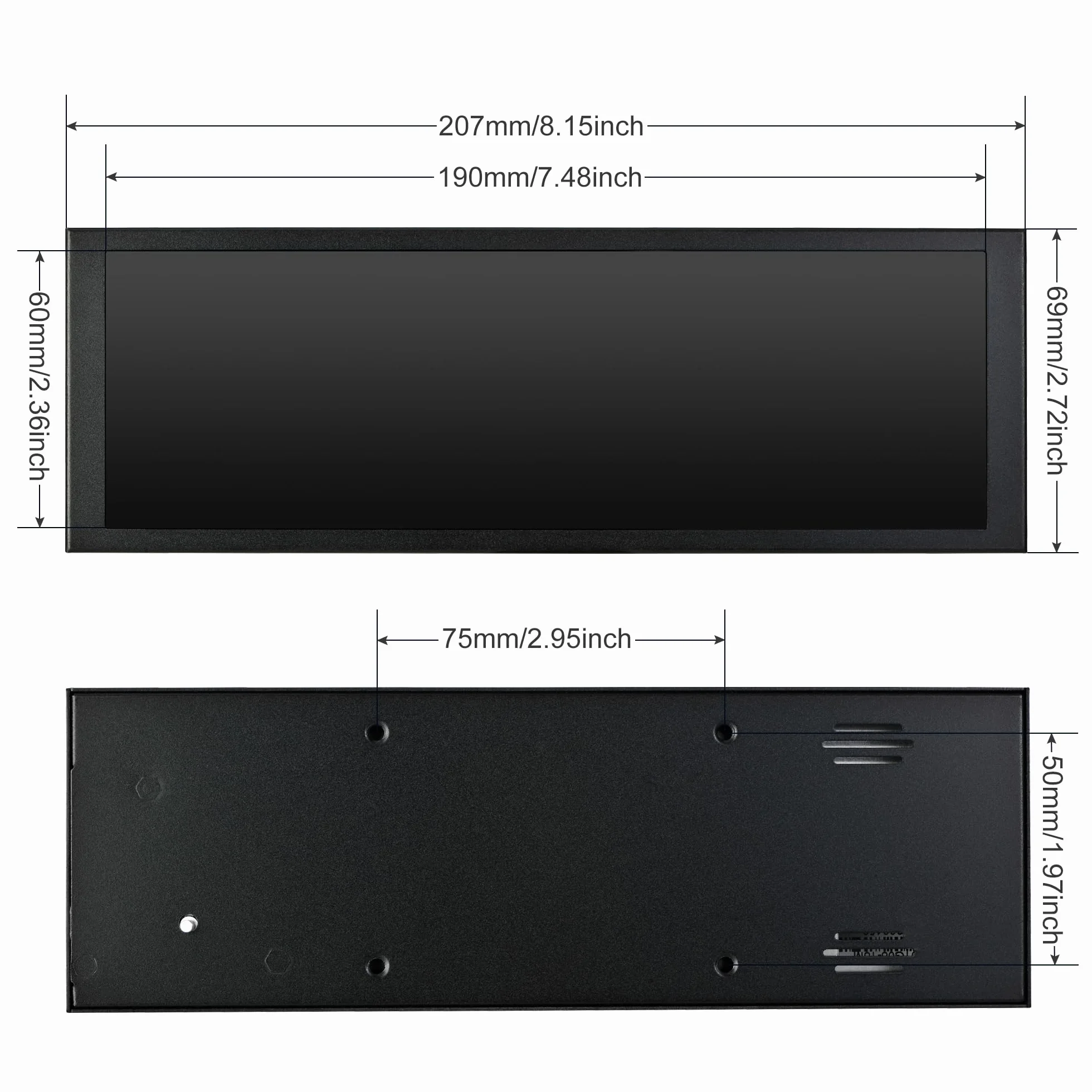 wisecoco 7.84 Inch Mini Monitor HD IPS 1280x400 Wtórny ekran rozciągnięty pasek Wyświetlacz LCD z obudową do laptopa Prędkość Temperatura Windows Aida64 CPU GPU Monitorowanie