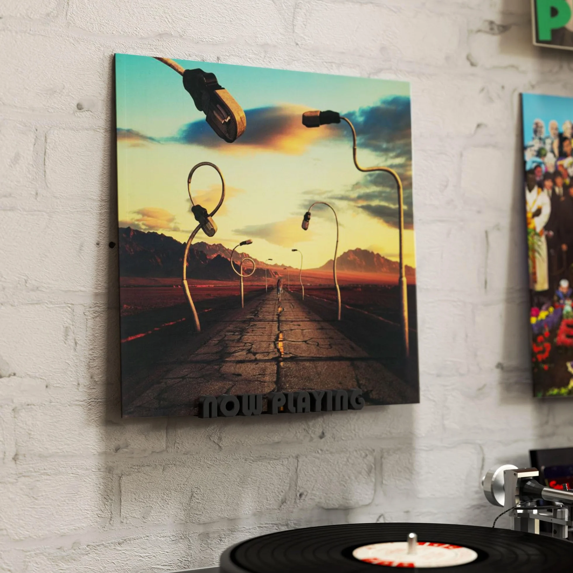 Mobilefox Uchwyt ścienny na płyty gramofonowe NOW PLAYING pasuje do LP Disc Vinyl Holder czarny