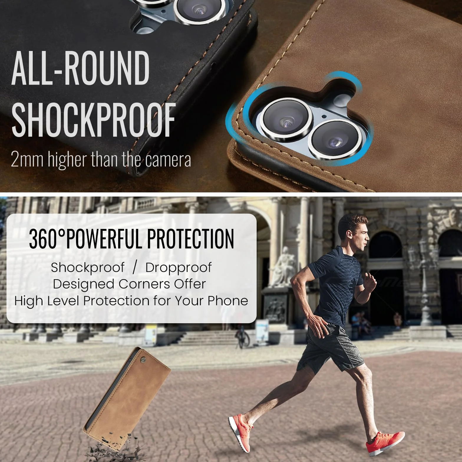 Etui do iPhone 17 5G Premium Klapką Etui ze Skóry PU,Portfel Przegródki na Karty Funkcja Stojaka Magnetyczne Wstrząsy iPhone 17,Brązowy