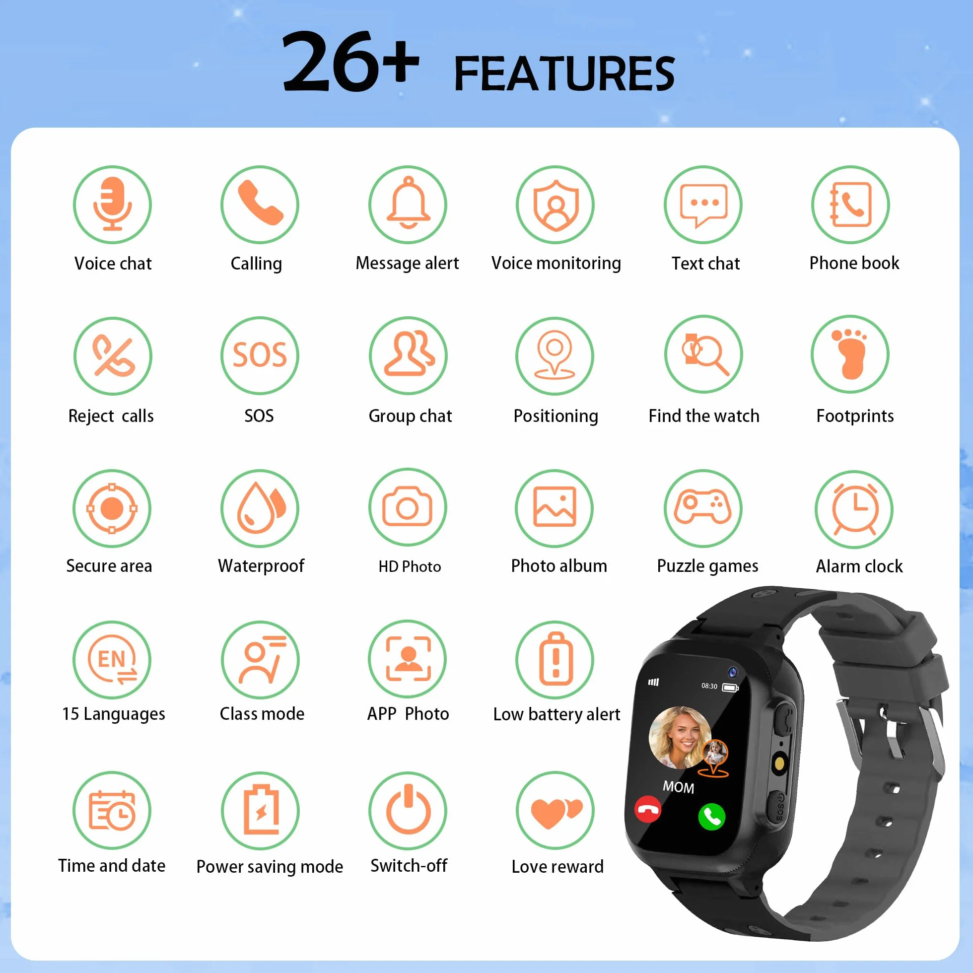 Inteligentny Zegarek dla Dzieci z GPS Latarka Czat Głosowy Telefon | SOS Gry Budzik Model Klasy IP68 Wodoodporny Cyfrowy Smartwatch dla Dzieci Chłopcy Dziewczynki Urodziny Prezenty