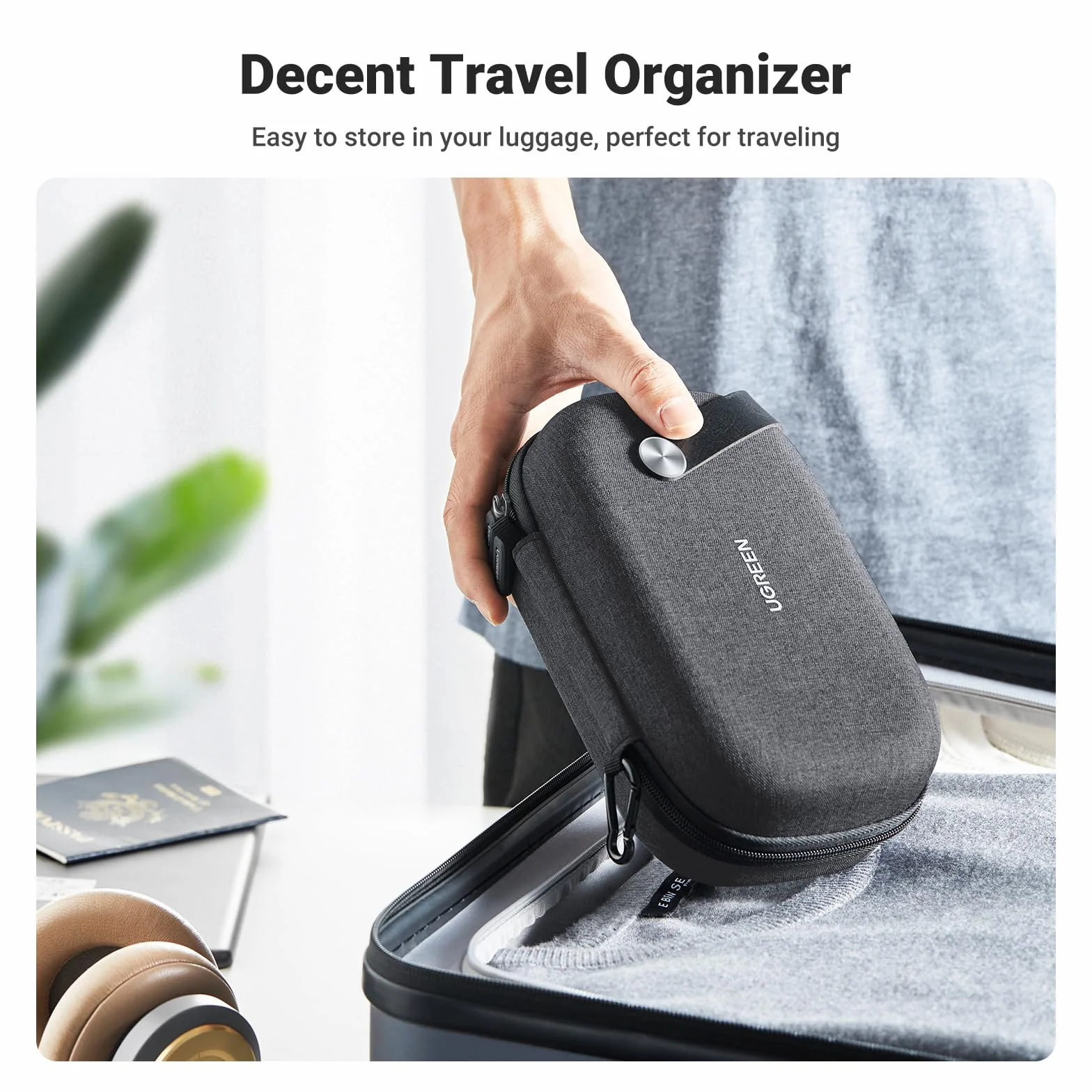UGREEN Pokrowiec do przechowywania akcesoriów elektronicznych, wodoodporne etui na kable, ochrona przed uderzeniami, organizator do pamięci USB, ładowarki, dysku twardego, kart pamięci (czarny)
