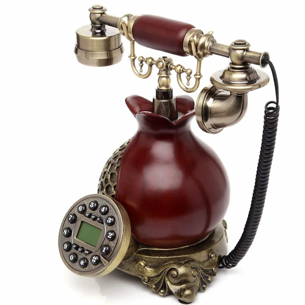 Retro telefon stacjonarny, Antyczny telefon z przyciskiem, telefon stacjonarny z wybieraniem numeru, żywica, metal, wielokolorowy, prezent, dekoracja(Red)