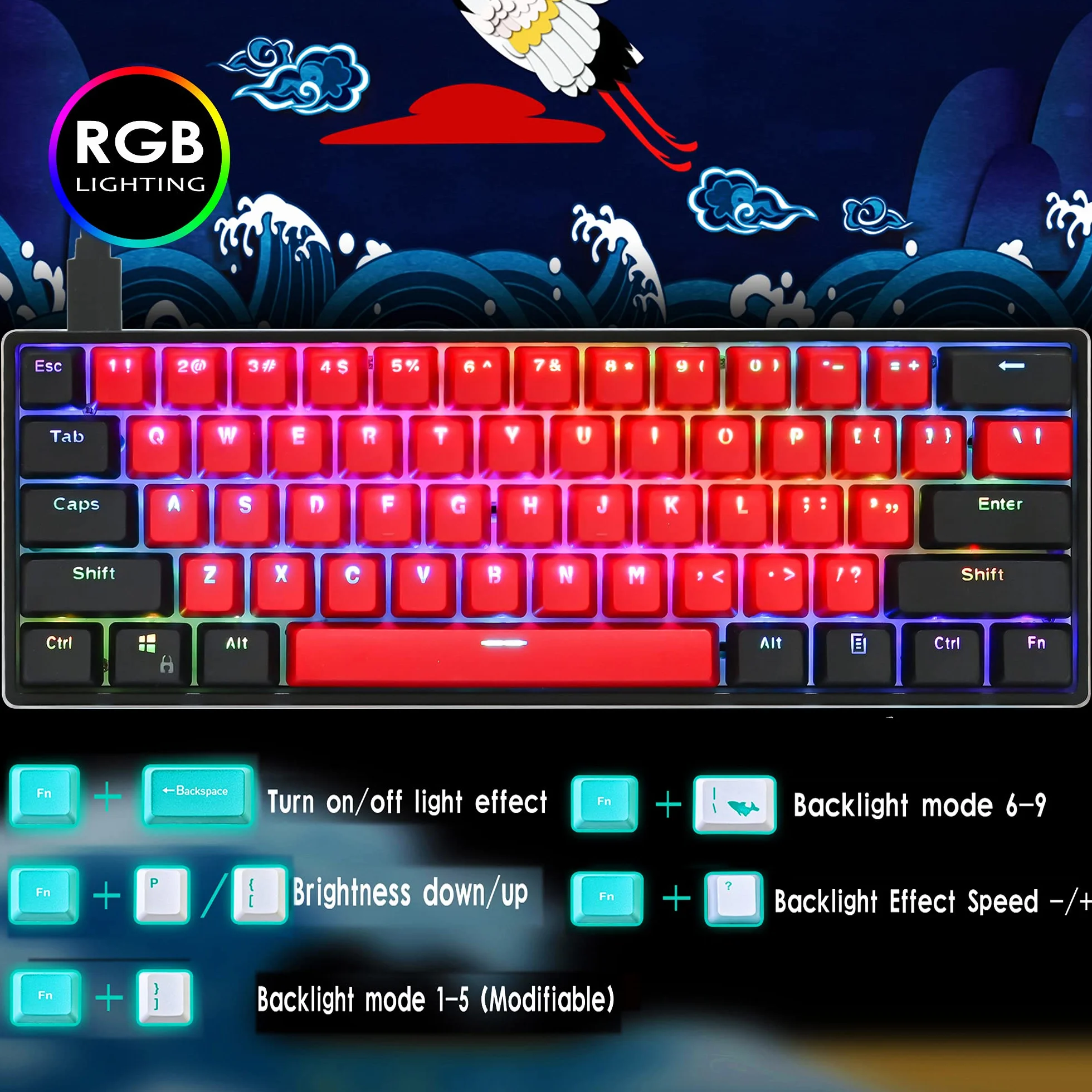 SOLIDEE Przewodowa mechaniczna klawiatura do gier 60%, podświetlana RGB antyghostingu,programowalnymi klawiszami makro,klawiatura z możliwością gorącej wymiany(Gateron Optical Yellow,61 Milan)