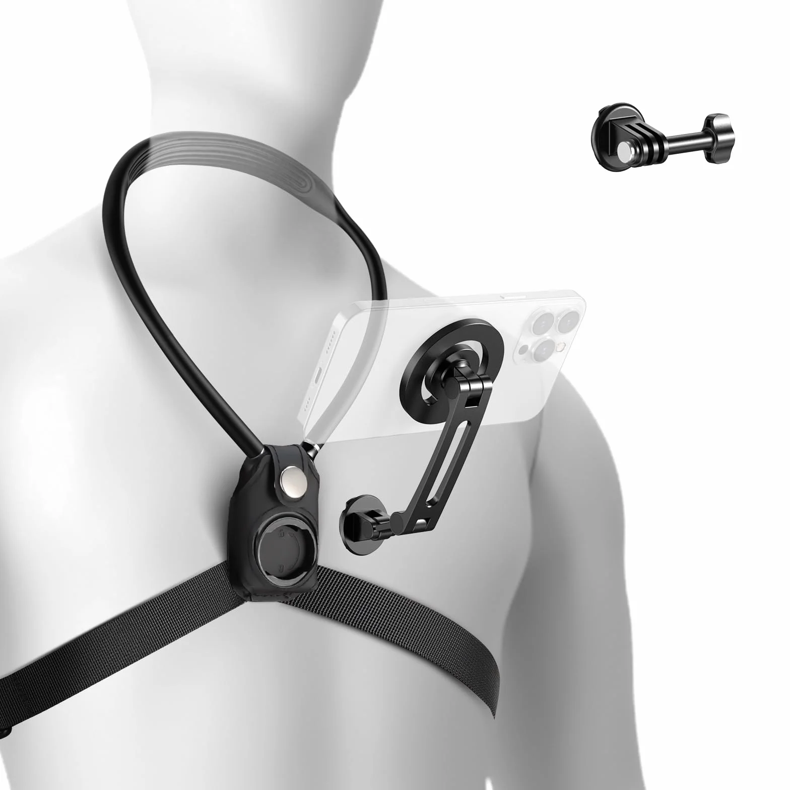 Neewer Magnetyczny uchwyt na szyję do akcji, bez użycia rąk, z paskiem na klatkę piersiową, kompatybilny z GoPro DJI Insta360, uchwyt na szyję do nagrywania wideo POV Vlog, GP26