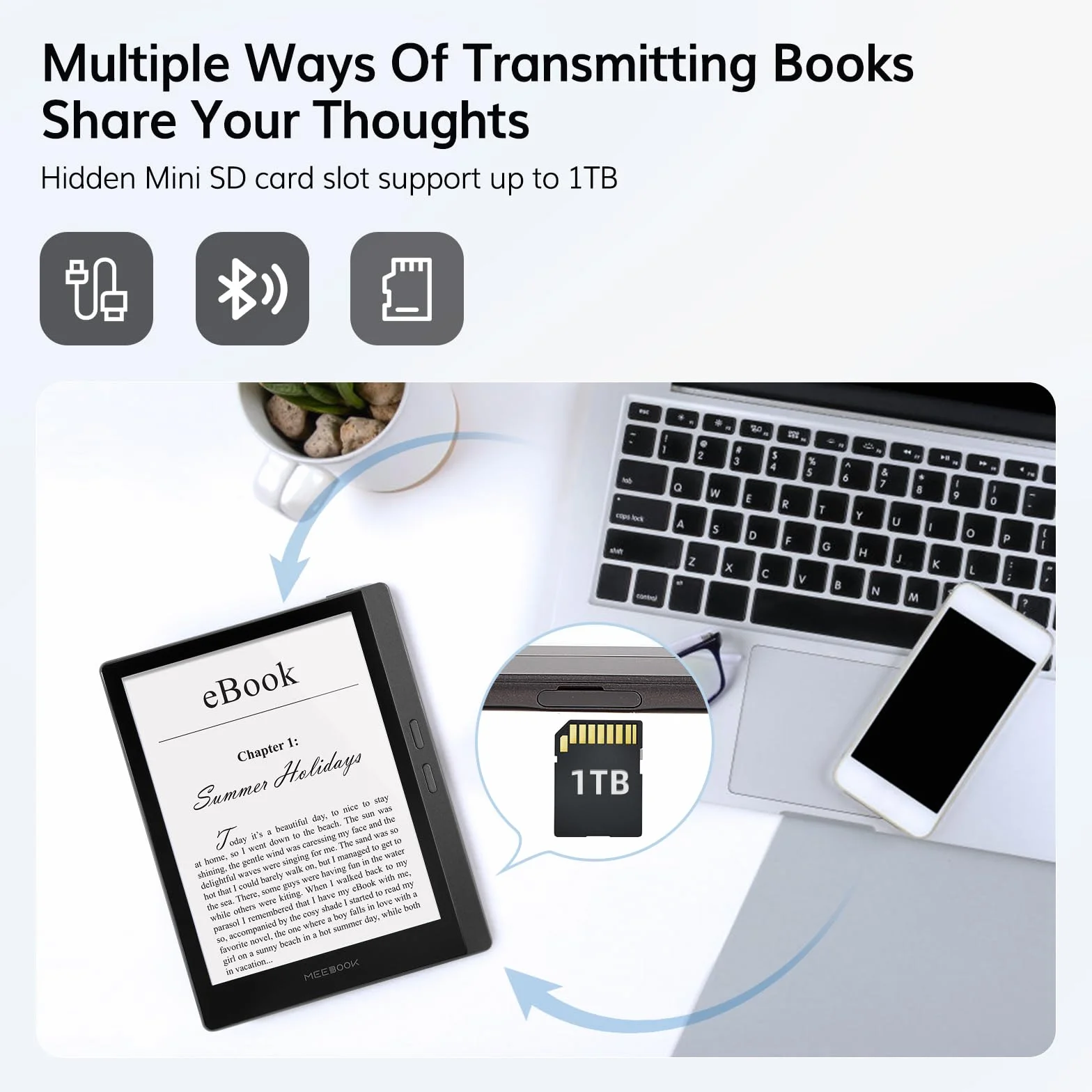Meebook E-Reader M7 | 6.8' Eink Carta Screen | 300PPI Smart Light | Android 11 | Ouad Core Processor | Out Speaker | Support Google Play Store | 3GB+32GB Storage | Micro-SD slot | Gray