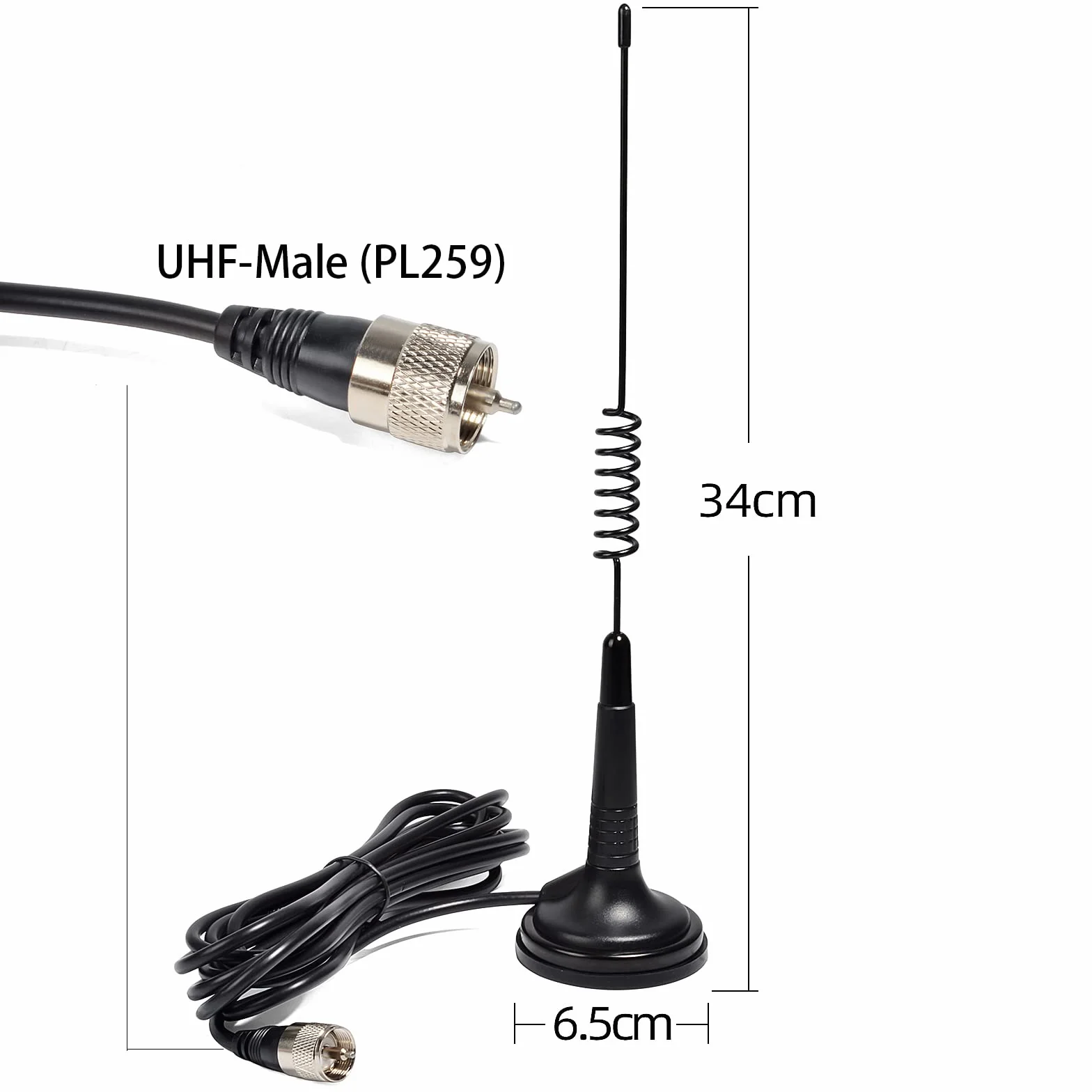 27Mhz Magnetic Antenna, CB Antenna with 2.7inches Magnet Mount Base, 4meters RG58 Cable for Cobra Uniden Midland President Randy Transceivers(UHF-Male Connector)