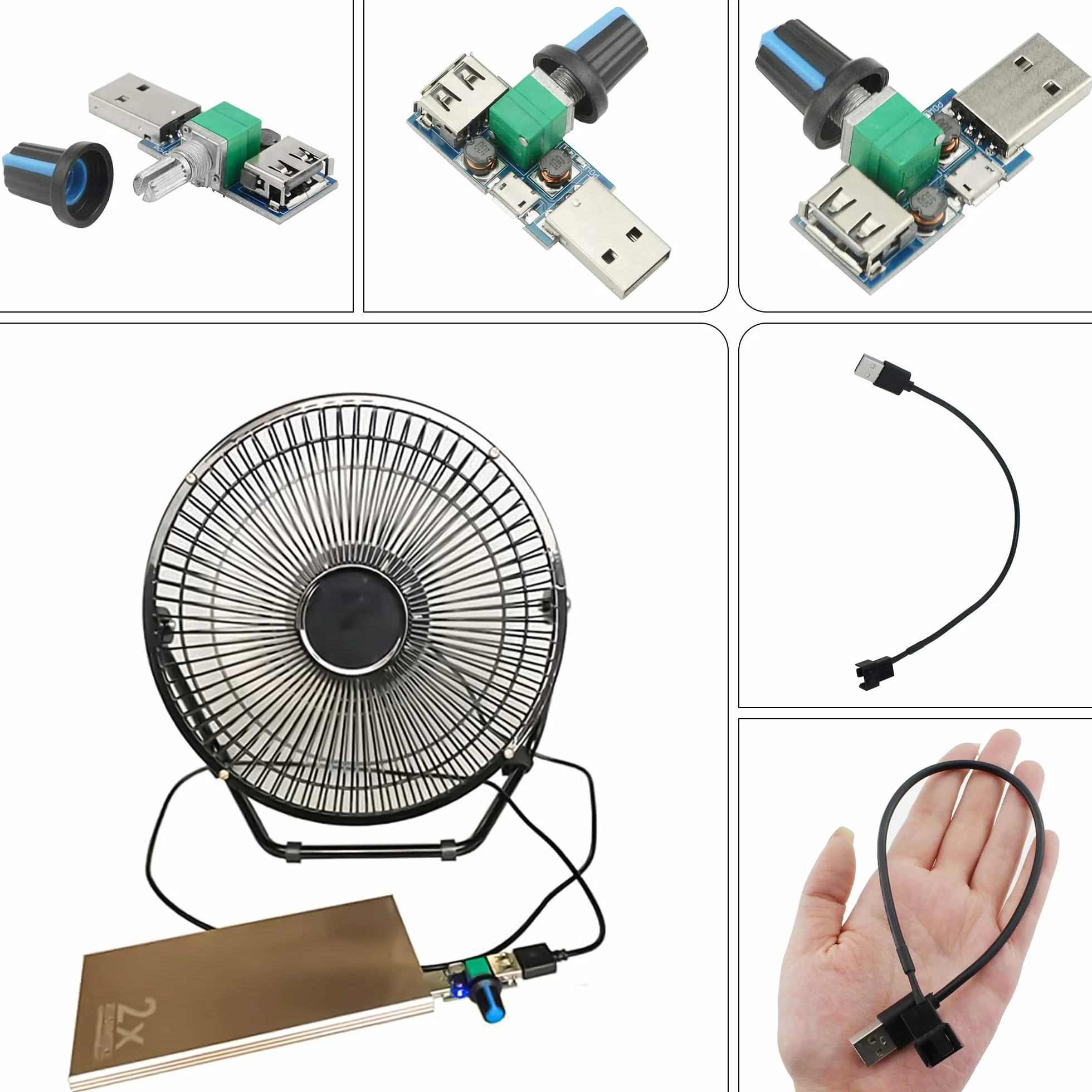 Regulator prędkości wentylatora USB, 3-pak kontroler wentylatora USB, bezstopniowa prędkość, regulator głośności powietrza z przełącznikiem, U-SB na 4-pinowy kabel adaptera procesora F-an (3