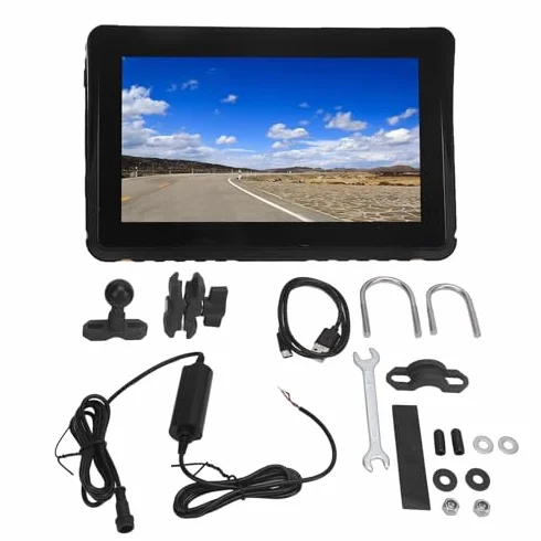 Nawigacja GPS Motocykla 5G z Podwójnym Wi-Fi, 7-calowy Ekran Dotykowy HD Bezprzewodowa Nawigacja GPS dla Carplay dla Airplay dla Android Auto, Przenośny Wodoodporny System GPS