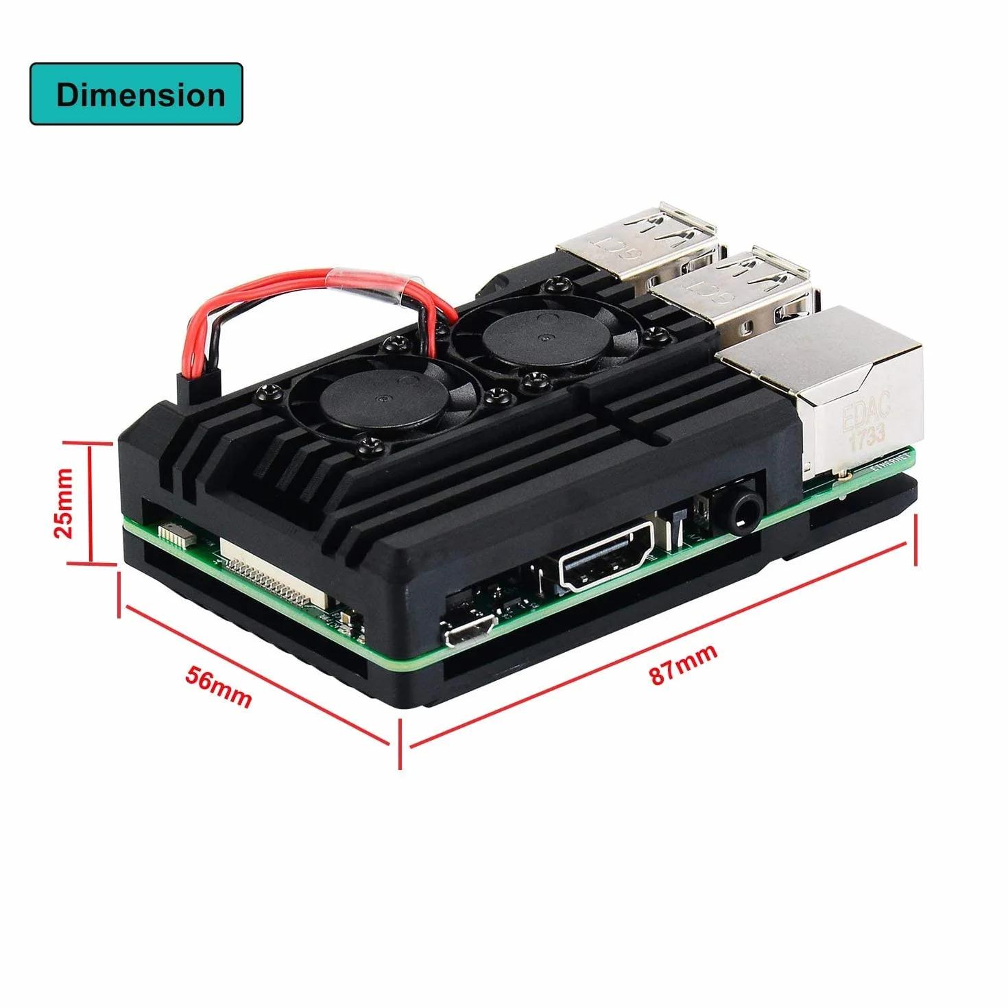 MakerHawk Raspberry Pi 2B/3B/3B + obudowa pancerna, malina Pi metalowa obudowa z podwójnym wentylatorem ze stopu aluminium, wbudowany radiator, ochrona przed promieniowaniem i rdzą dla RPI 2B/3B/3B +