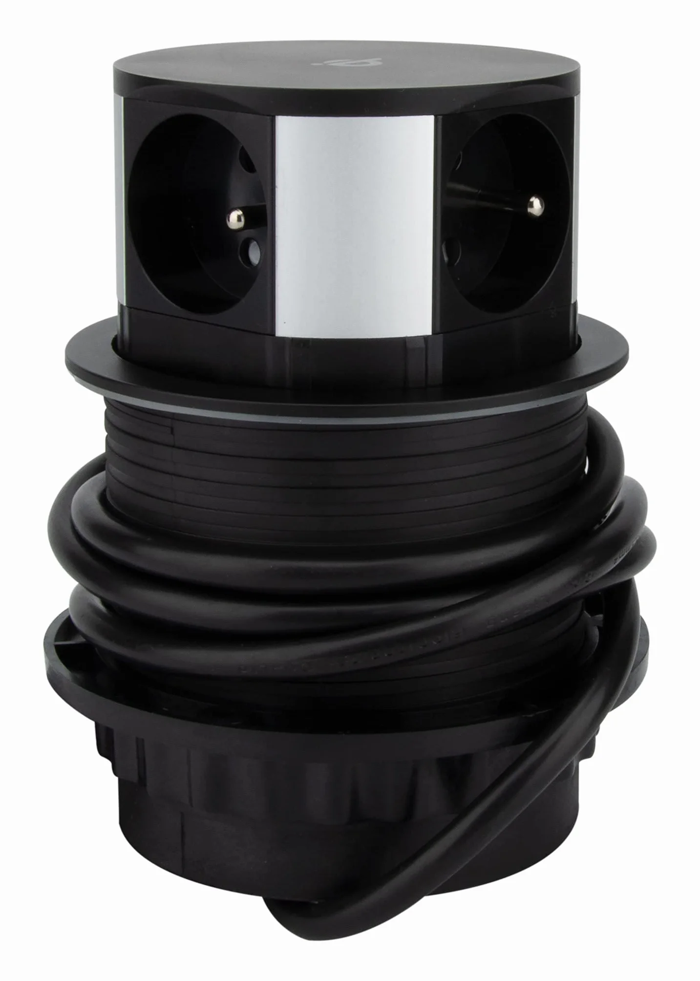 Otio, listwa zasilająca do zabudowy z 3 gniazdami 16 A + 2 portami USB (USB-C) i ładowarką indukcyjną 10 W - czarna - kabel 1,5 m - średnica wiercenia Ø10 cm - wysokość po rozłożeniu 6 cm