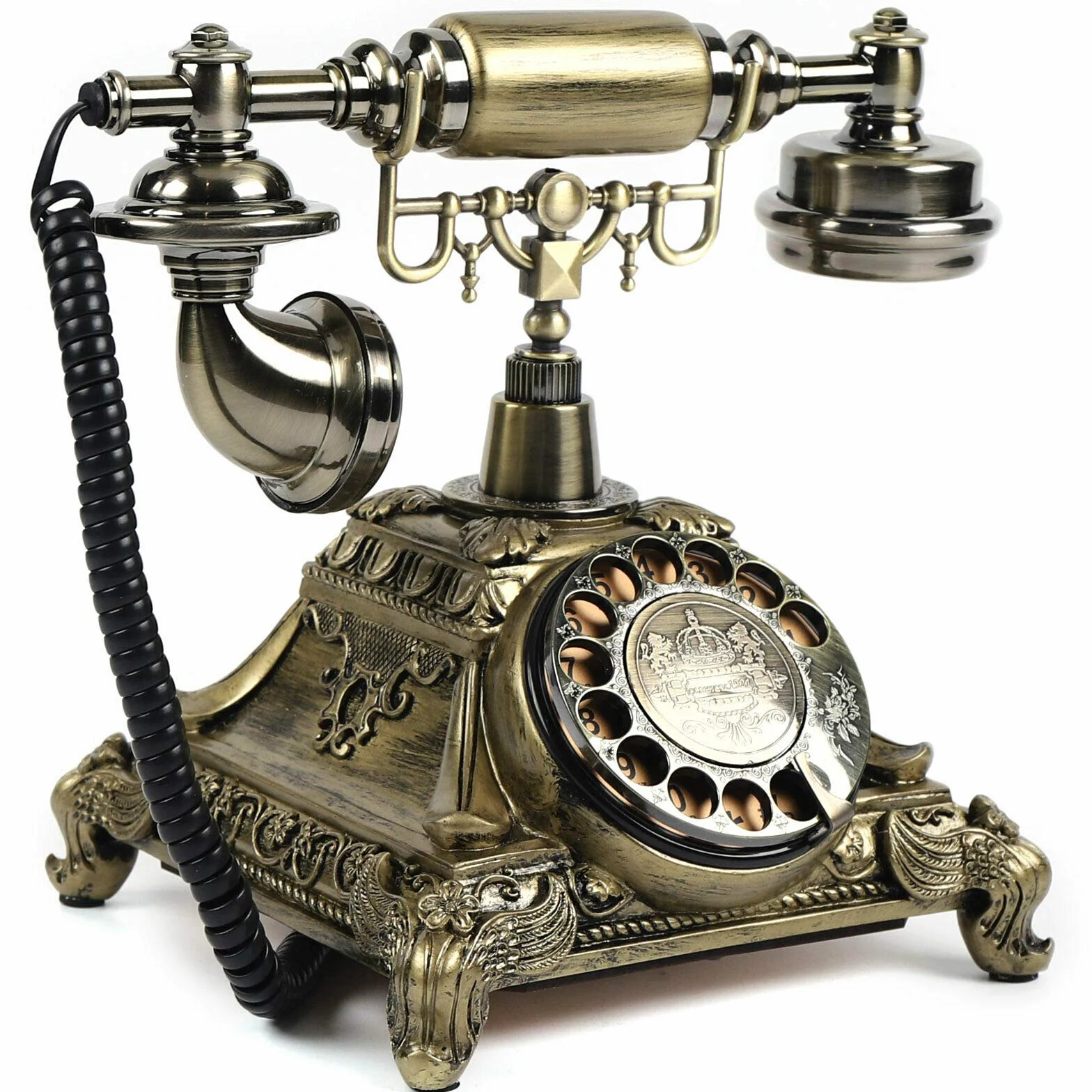 Telefon w stylu vintage, antyk, telefon stacjonarny, stary, modny, nostalgiczny, dekoracja biurka, do domu, biura