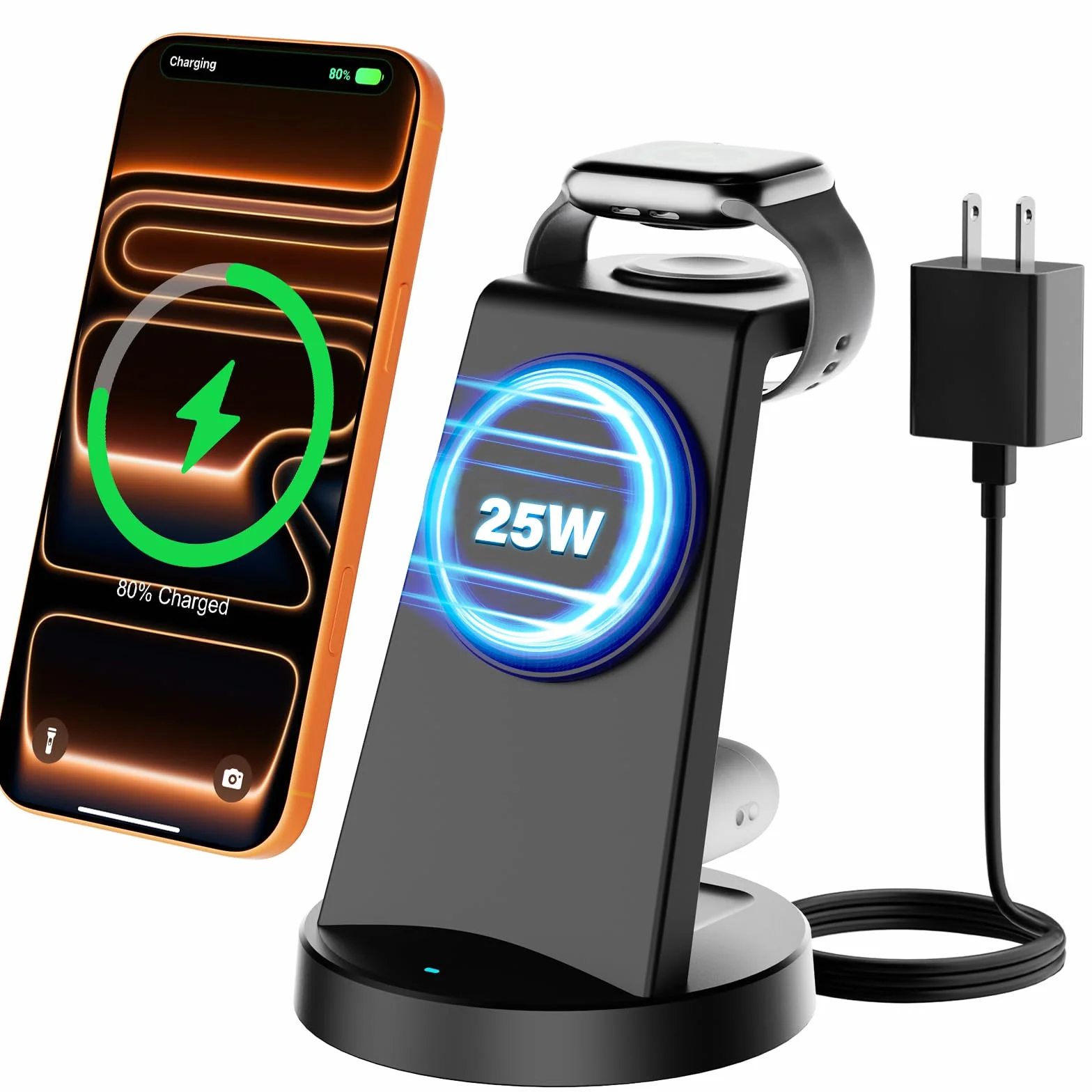 Magnetyczna bezprzewodowa stacja ładująca 3 w 1 25 W do wielu urządzeń Apple: stojak do szybkiej ładowarki Qi2.2 do iPhone'a Air 17, 16, 15, 14, 13, 12 Pro Max, Apple Watch i AirPods, idealny do