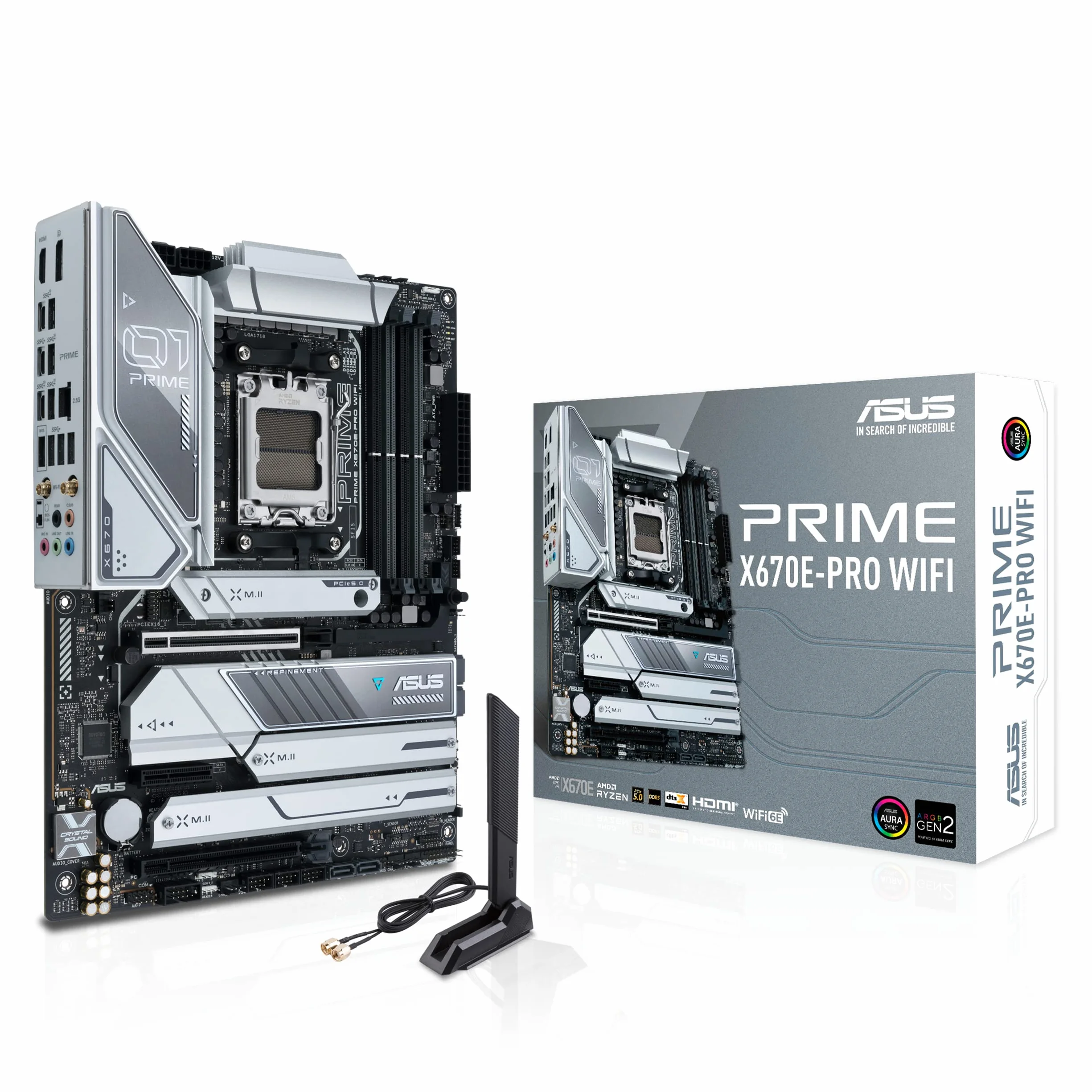 ASUS 90MB1BL0-M0EAY0 PRIME X670E-PRO WiFi płyta główna do gier AMD AM5 (Ryzen 7000, ATX, PCIe 5.0, 4. M.2, pamięć DDR5, USB 3.2 Gen 2 Typ-C, Aura Sync oświetlenie RGB)
