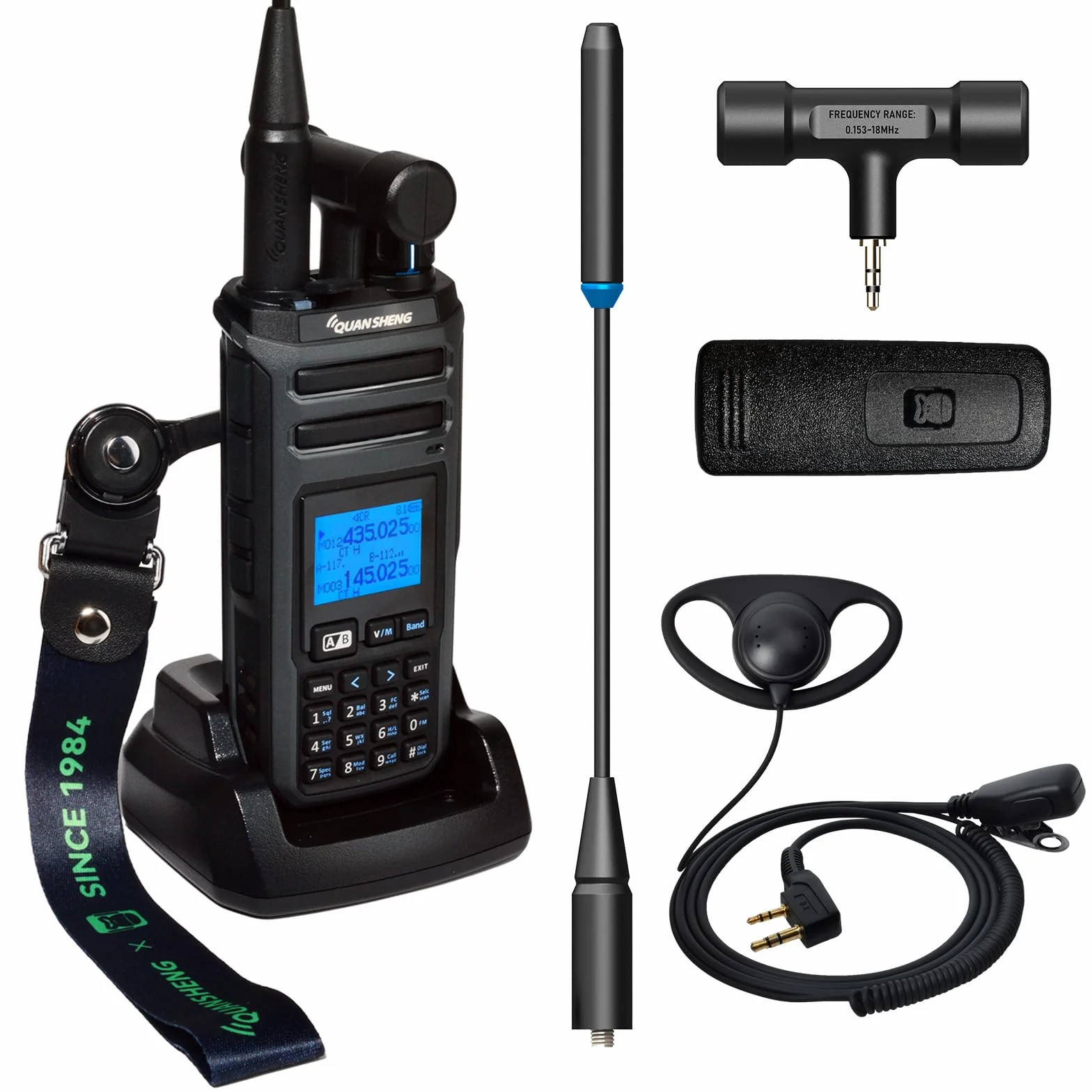 QUANSHENG TK-11 10W VHF/UHF Walkie Talkie 2500mAh Batterie supportant la réception pleine bande et l'émission multi-bande Analyseur de spectre NOAA (avec oreillette en forme de D)