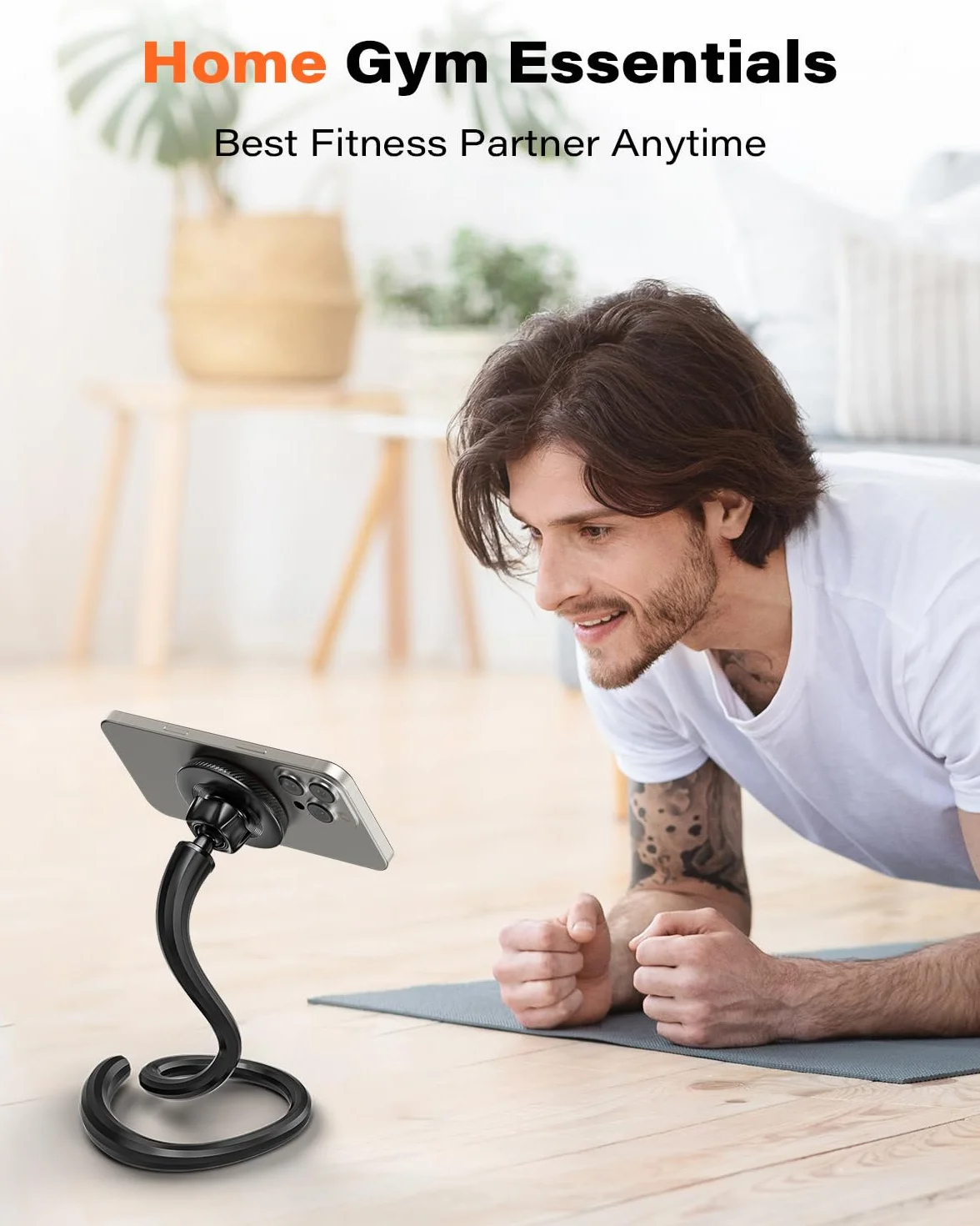 A2C elastyczny uchwyt na telefon z gęsią szyją do iPhone Mag safe, długie ramię magnetyczne uchwyt na telefon do bieżni Peloton, przenośny akcesor fitness do domu i siłowni dla smartfonów 4.0''-7.0''