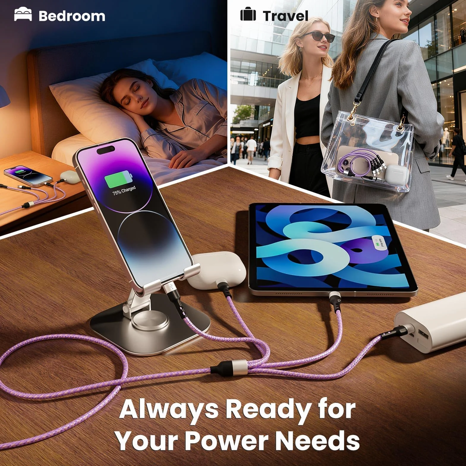 Stocking Stuffers 4 w 2 Multiple kabel ładujący z podwójnym USB C, IP i micro USB, ładowarkami do wielu urządzeń, kabel USB A/C do iPhone'a 17-11, Android, iPada, ładowania i