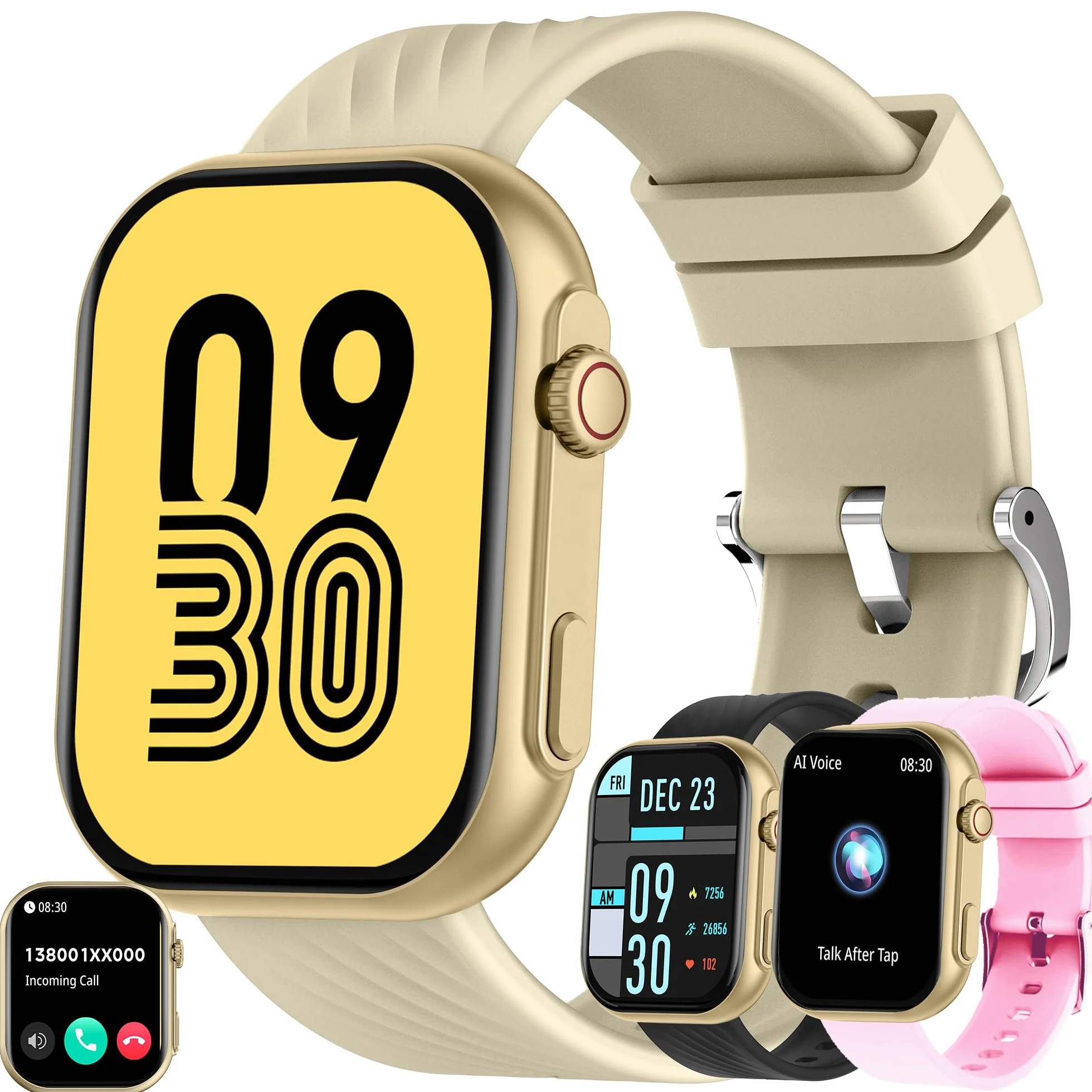Smartwatche Mężczyźni z Funkcje Telefonu Bluetooth, Sportowy Smartwatch 2,0 Cala ze 123 trybami Sportowymi, Odtwarzaczem Muzycznym, Pomiarem tętna, Wodoodpornością IP68 dla Android iOS (Złoto)